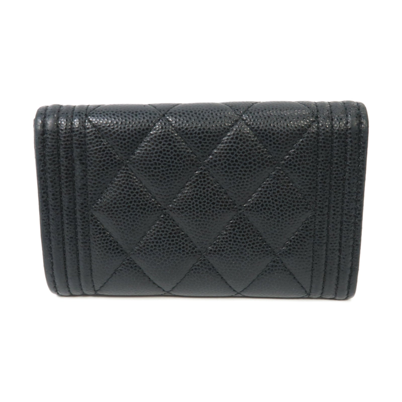 CHANEL 菱格Caviar皮革Card Case金扣卡片套黑色