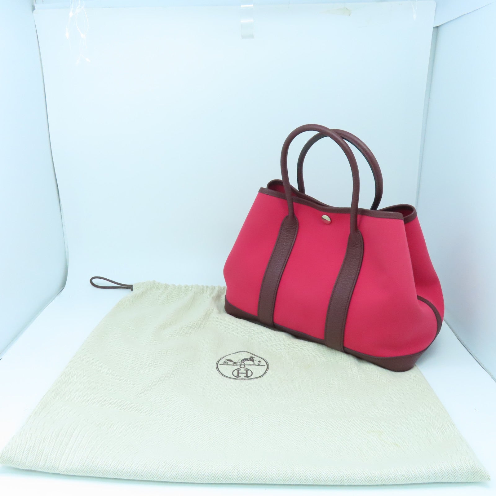 HERMES 帆布Garden Party TPM銀扣手挽袋波爾多酒紅