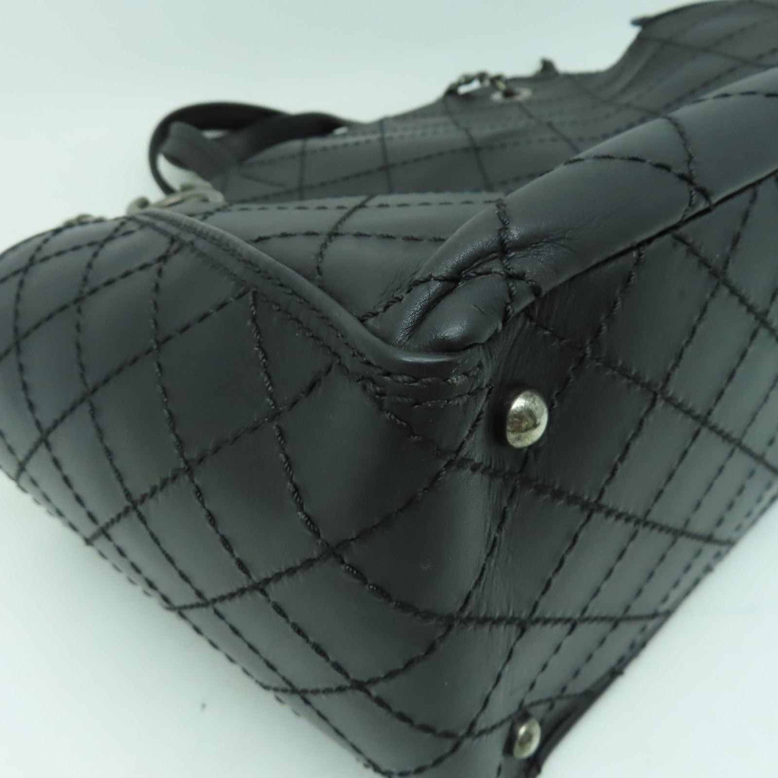 CHANEL 菱格牛皮皮革Shoulder Bag銀扣鏈帶肩背袋黑色