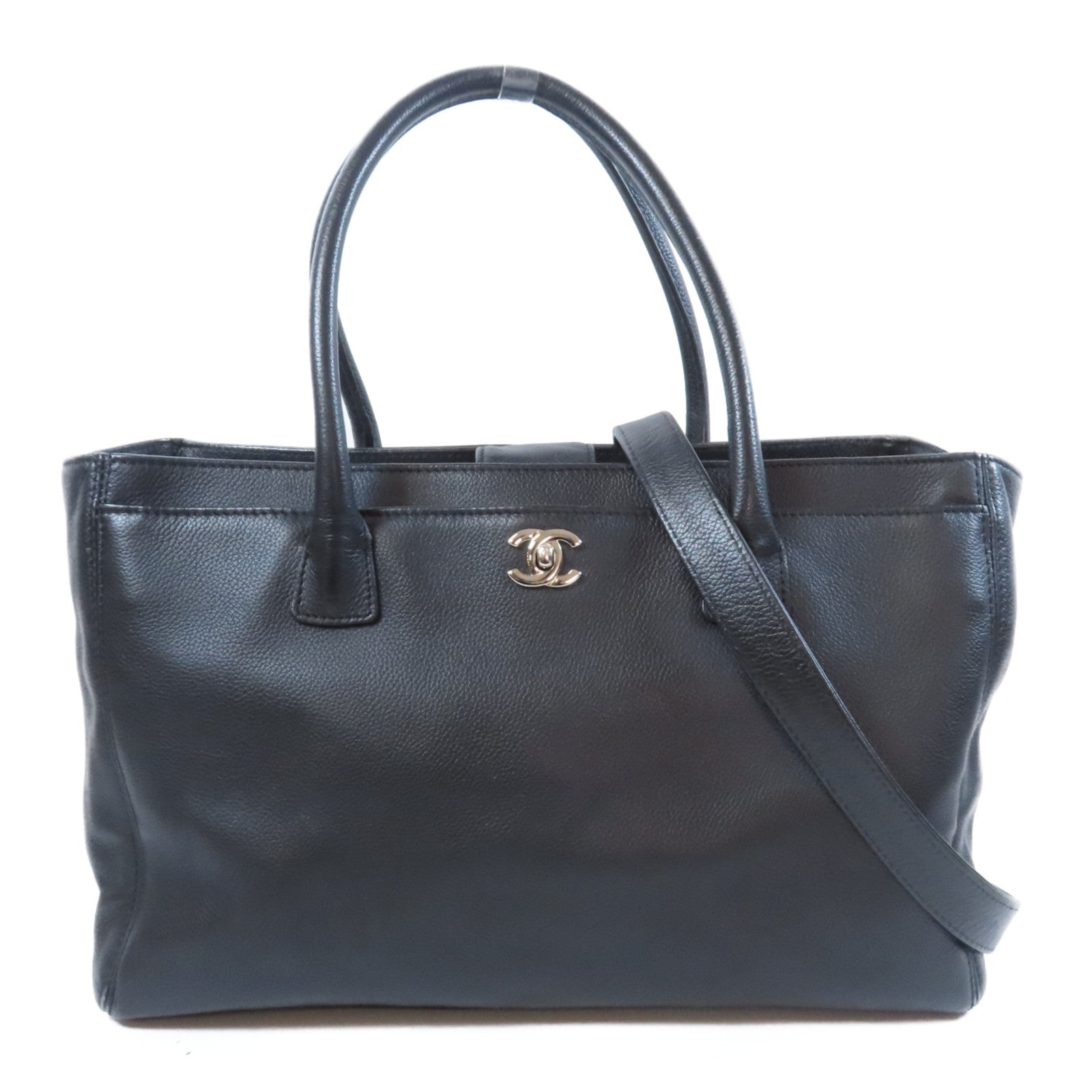 CHANEL 牛皮皮革2 Way Shoulder Bag銀扣手挽肩背兩用袋黑色