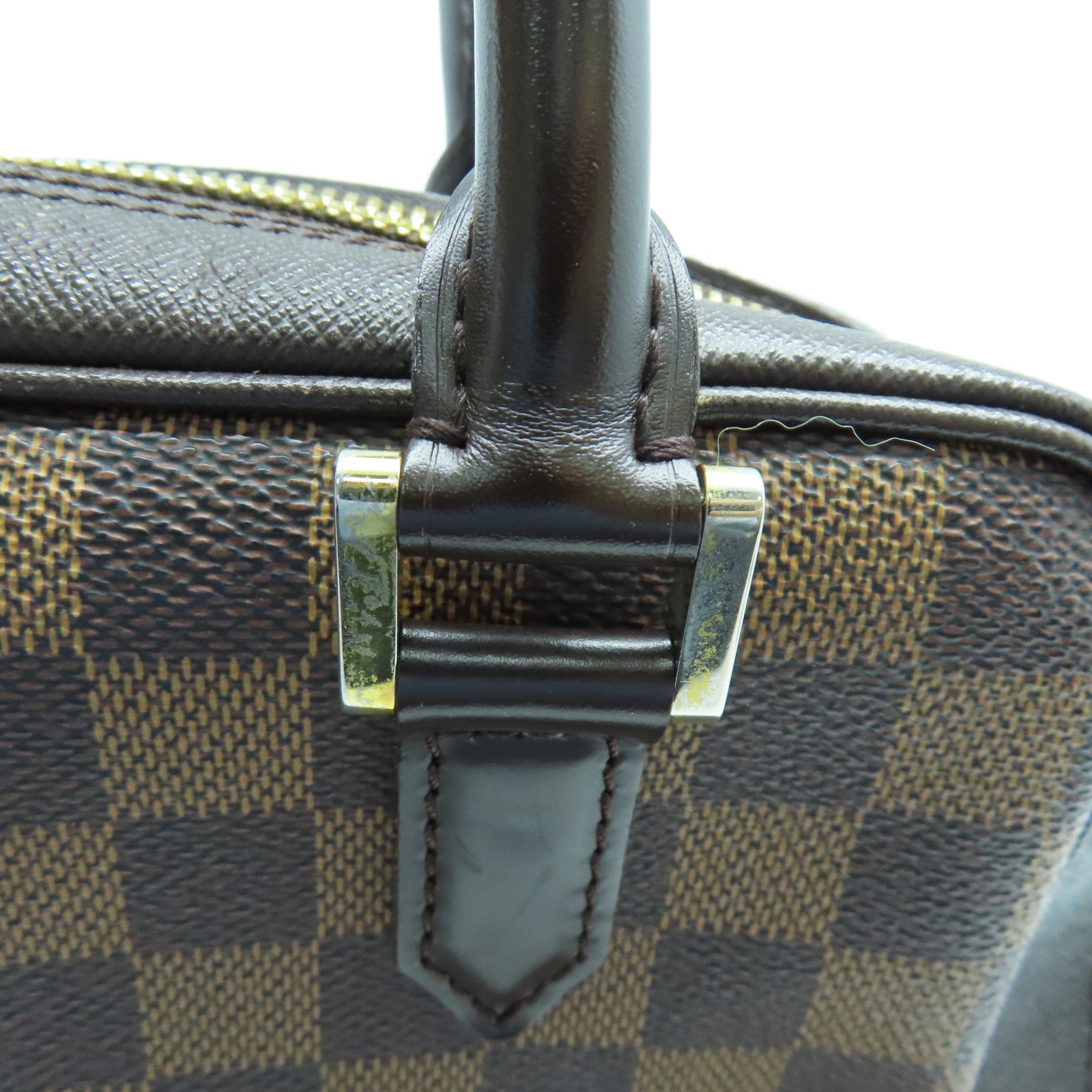 LOUIS VUITTON Damier Brera gold buckle handle bag brown