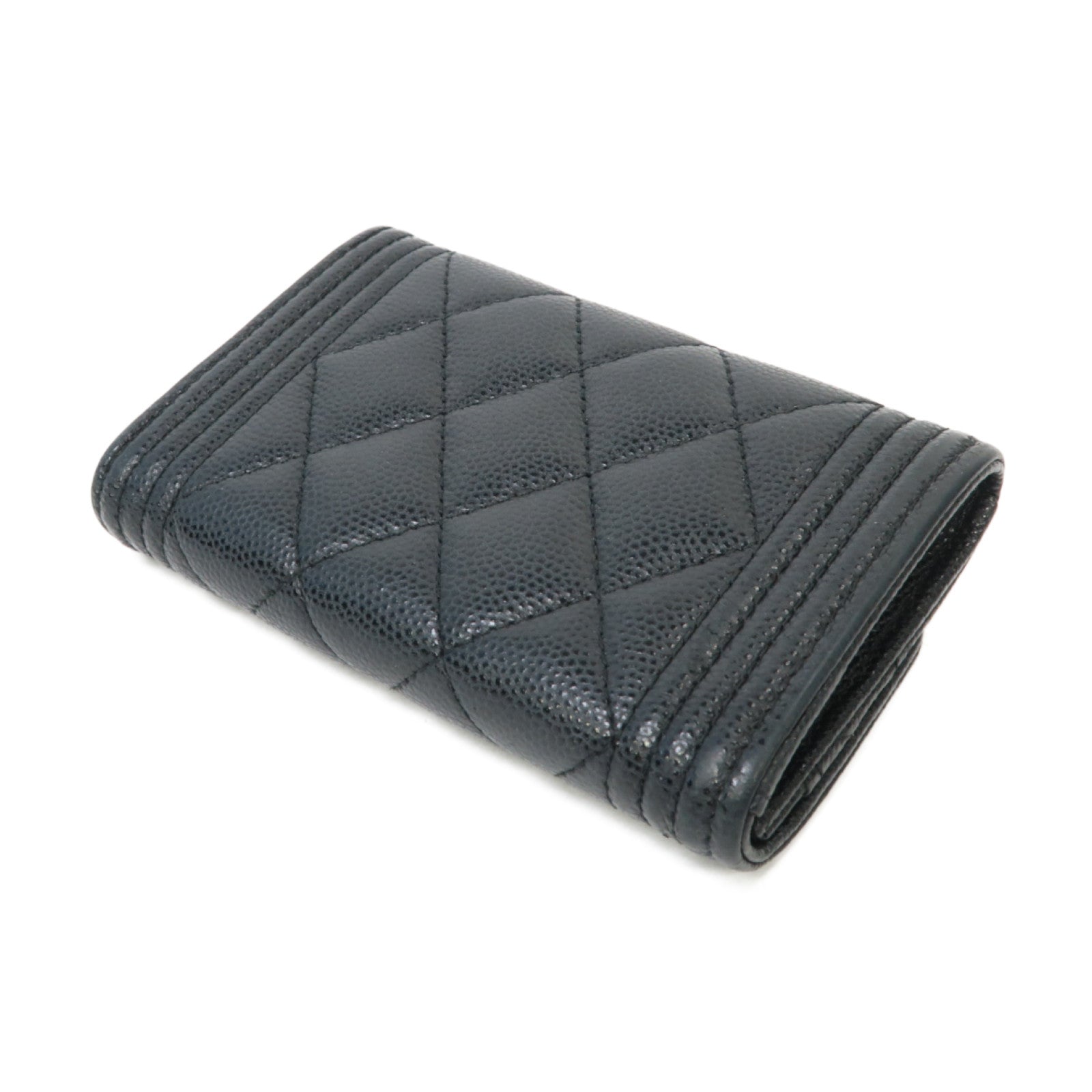 CHANEL 菱格Caviar皮革Card Case金扣卡片套黑色