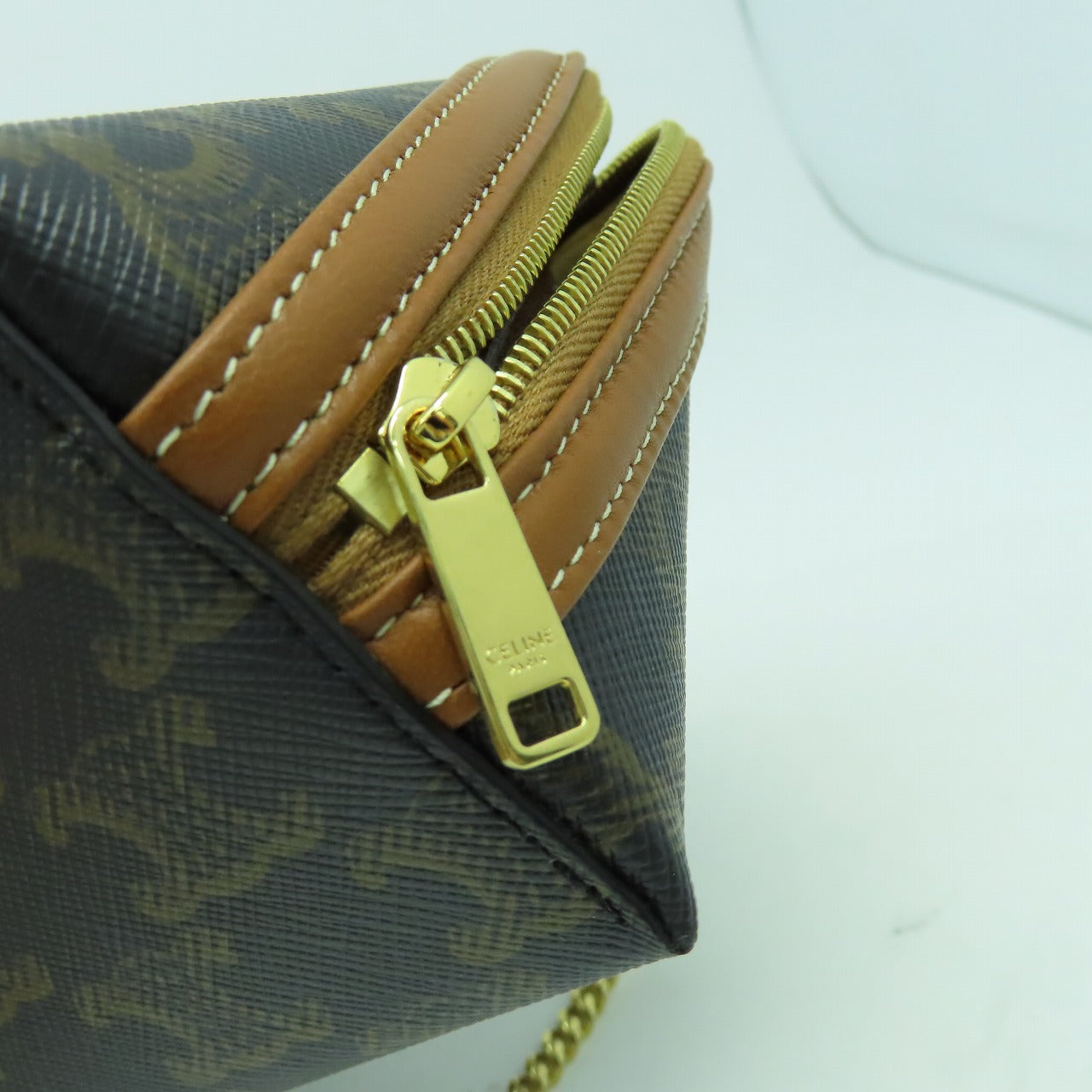 CELINE 塗層帆布Shoulder Bag金扣鏈帶肩背袋啡色