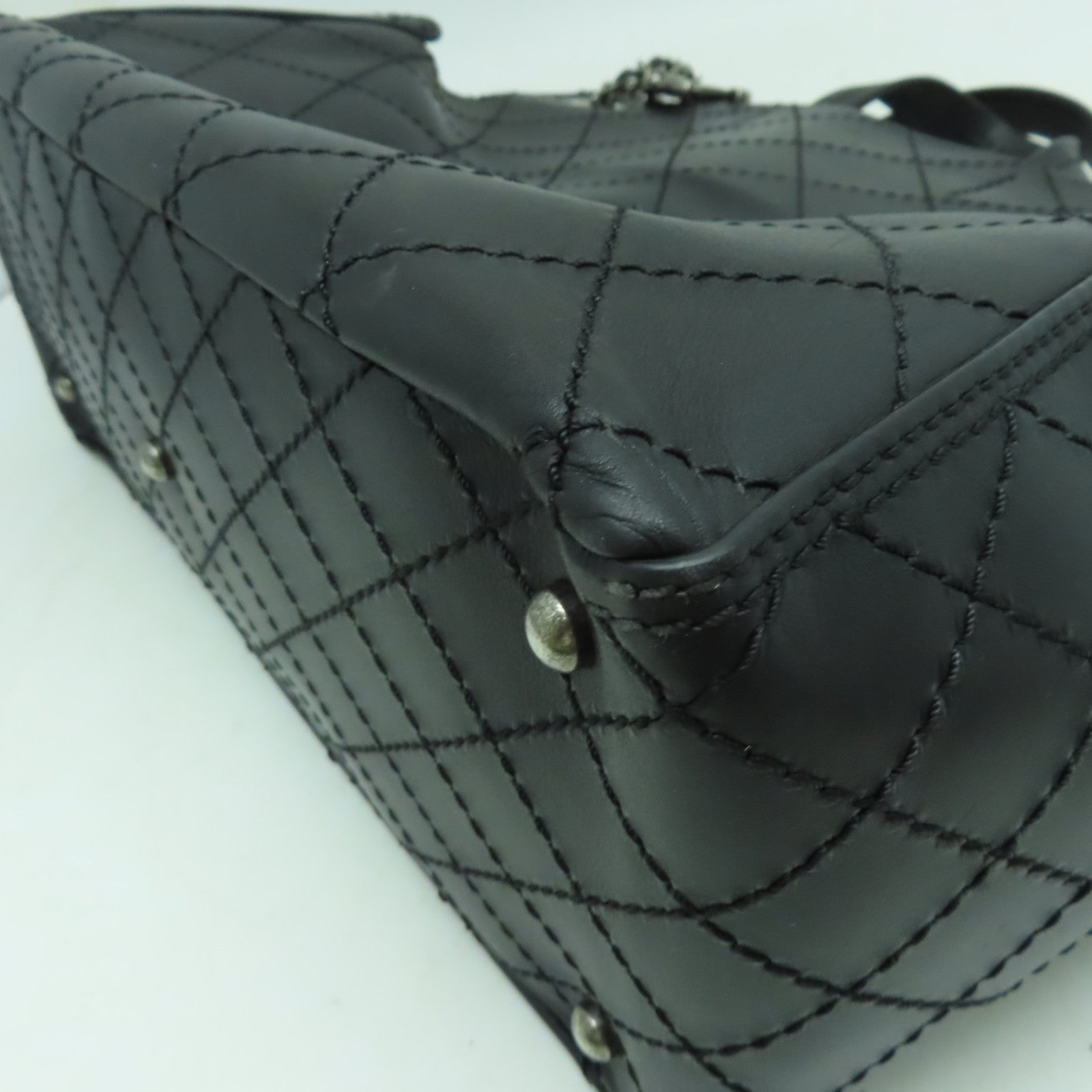 CHANEL 菱格牛皮皮革Shoulder Bag銀扣鏈帶肩背袋黑色