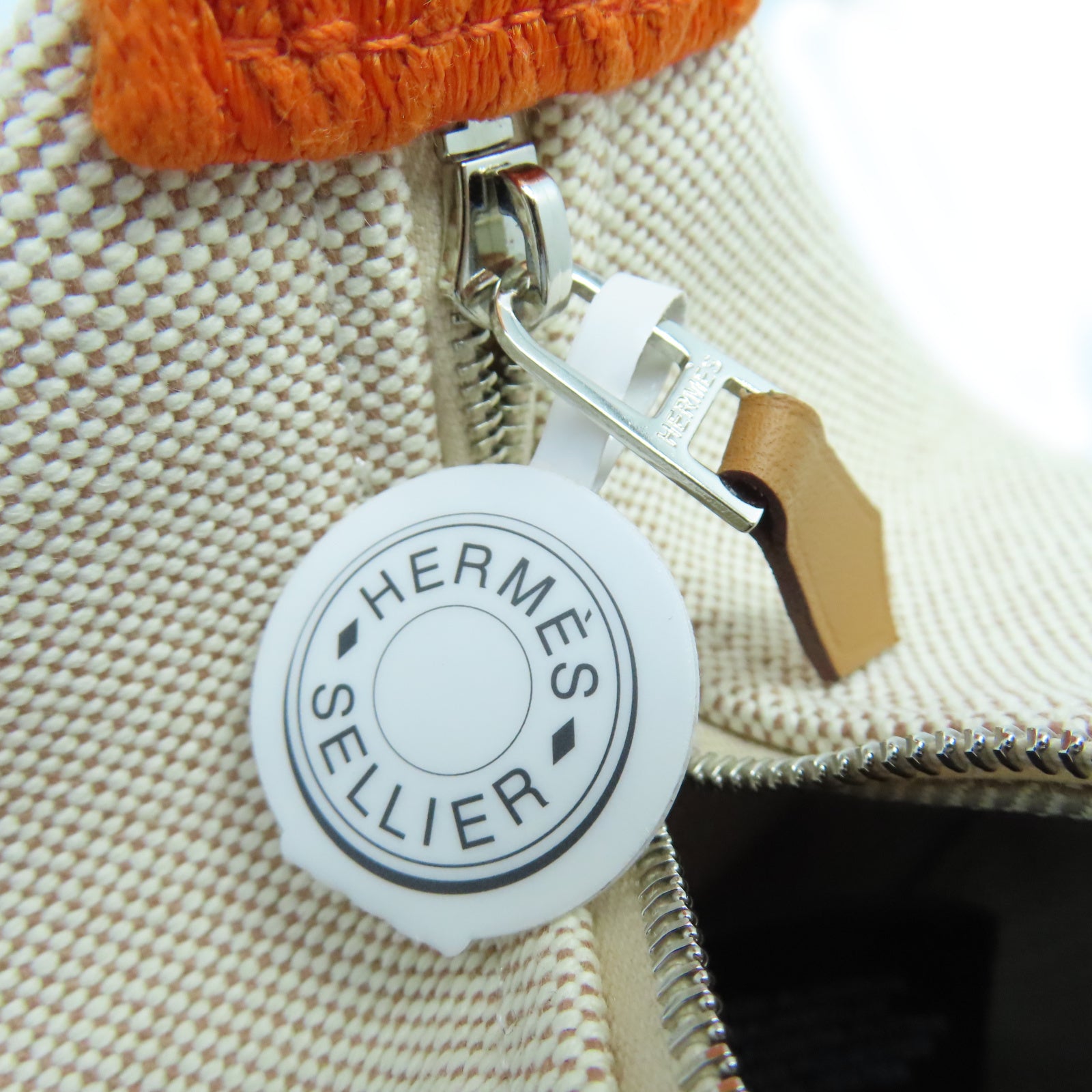 HERMES Toile H Hand Bag銀扣手挽袋白色/橙色