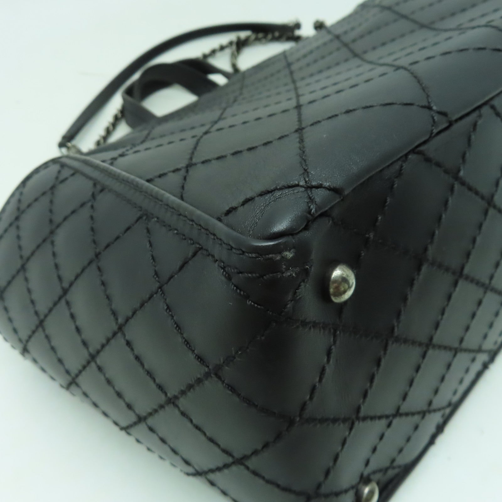 CHANEL 菱格牛皮皮革Shoulder Bag銀扣鏈帶肩背袋黑色