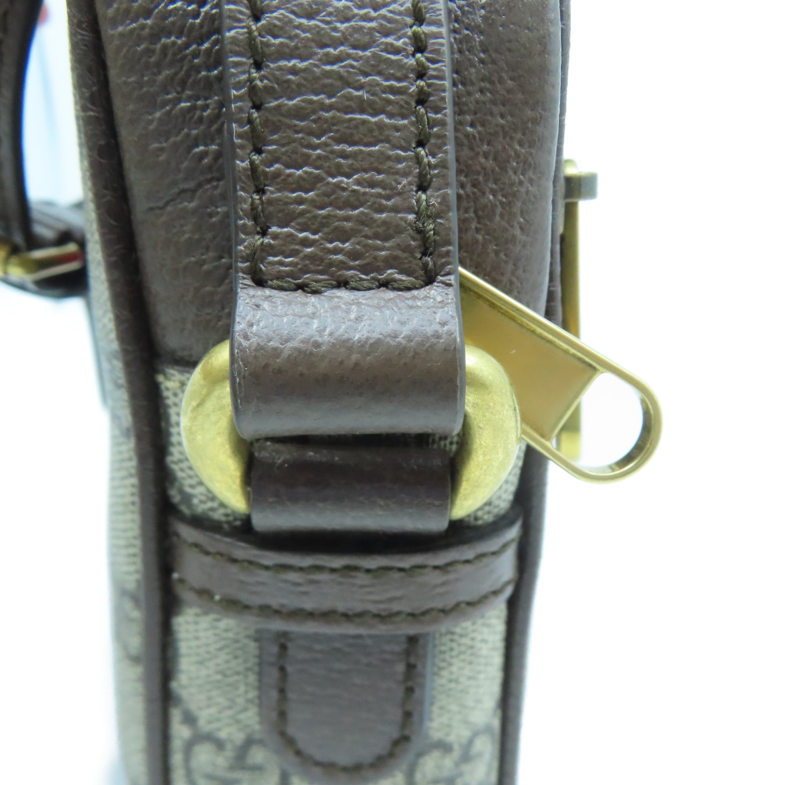 GUCCI 塗層帆布Shoulder Bag金扣肩背袋棕色