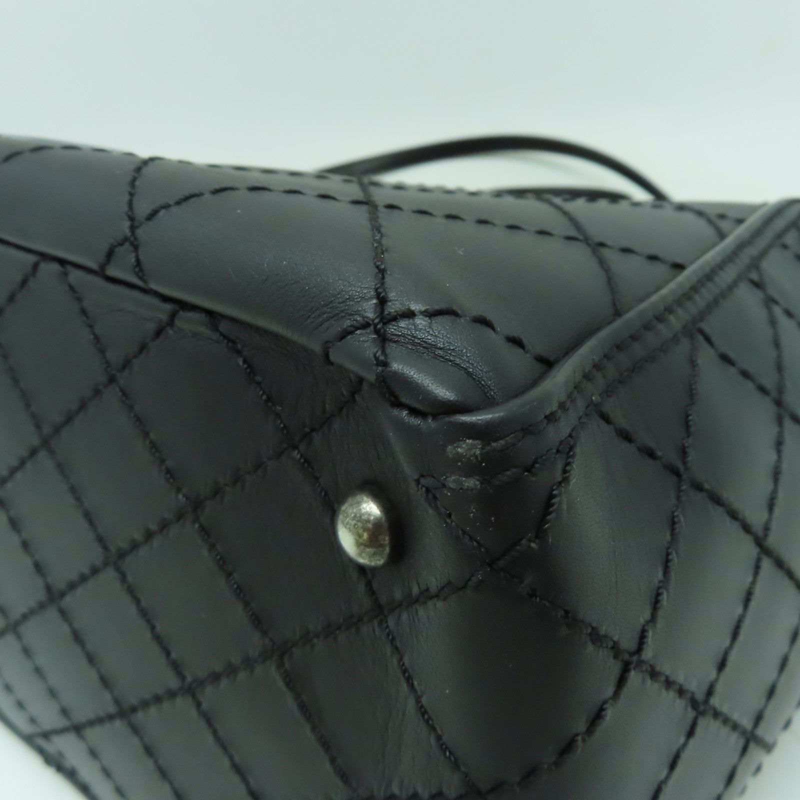 CHANEL 菱格牛皮皮革Shoulder Bag銀扣鏈帶肩背袋黑色