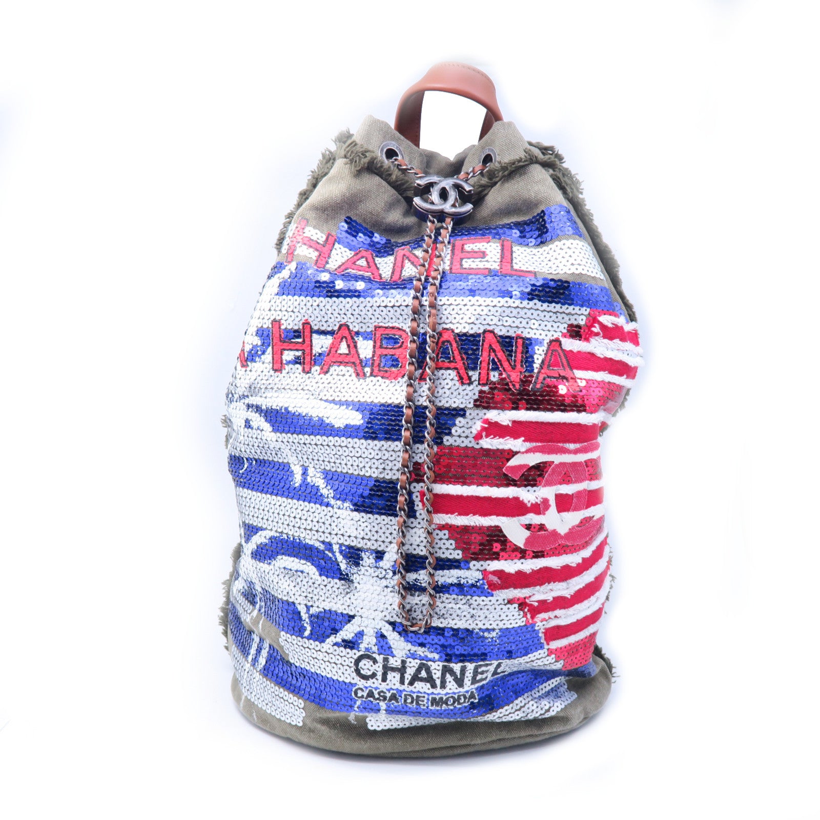 CHANEL 帆布La Habana Backpack銀扣背包啡色