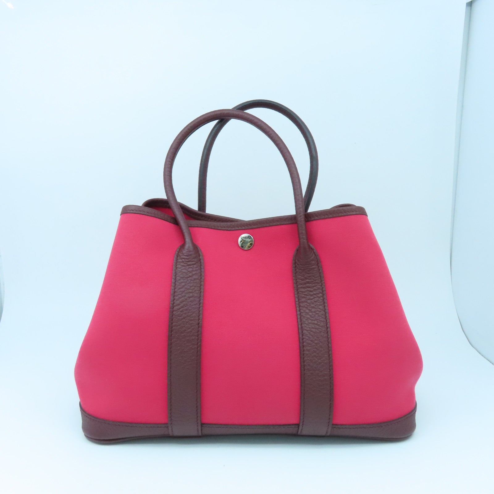 HERMES 帆布Garden Party TPM銀扣手挽袋波爾多酒紅