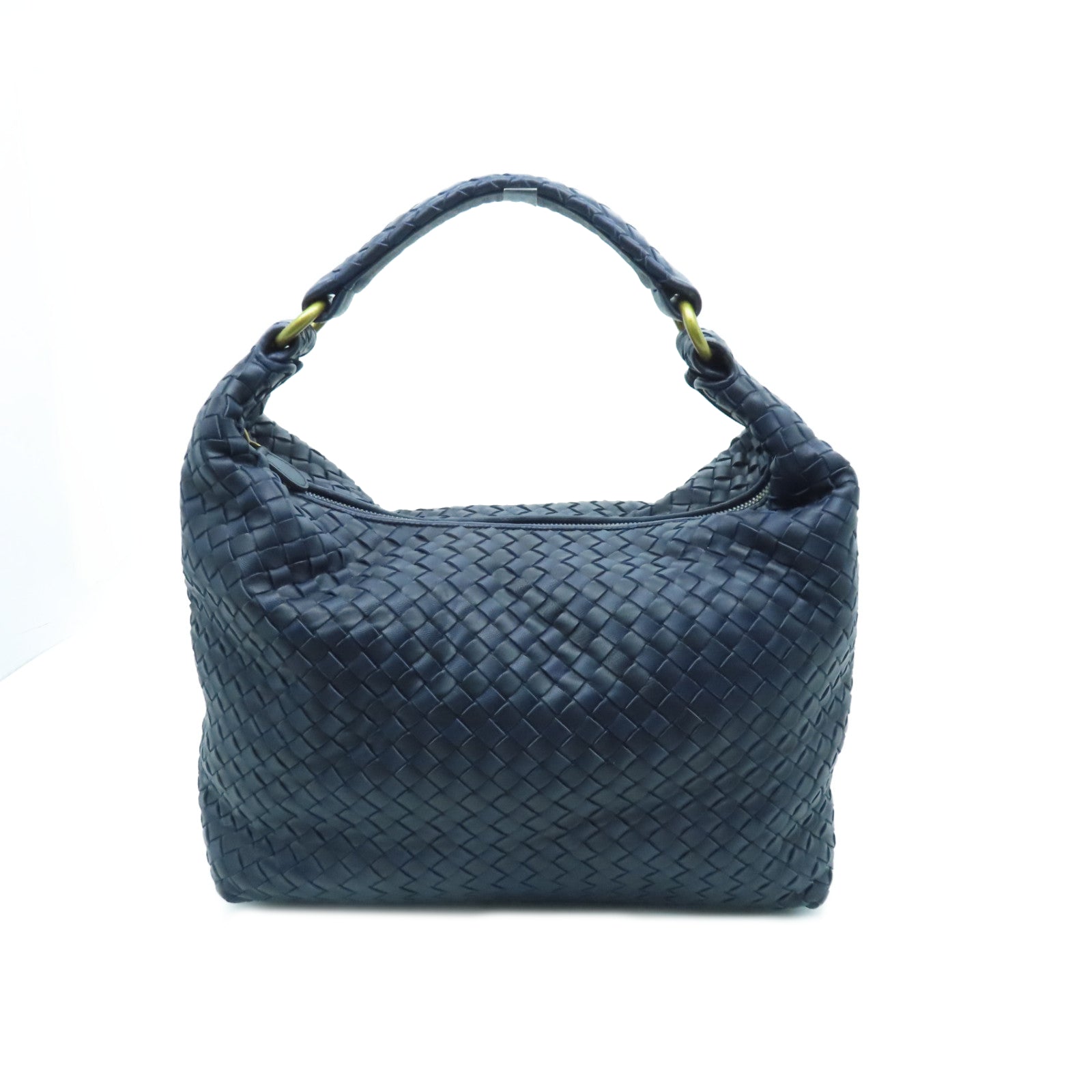 BOTTEGA VENETA Leather Hand Bag Gold Buckle Blue/Black