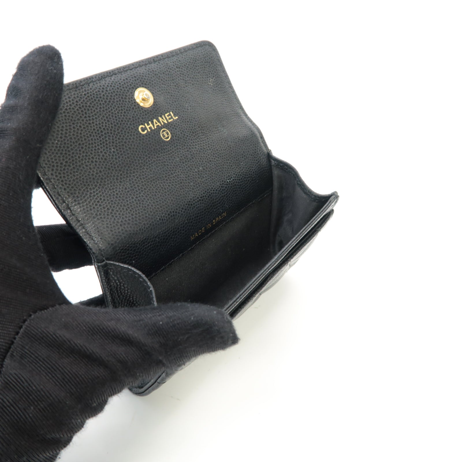 CHANEL 菱格Caviar皮革Card Case金扣卡片套黑色