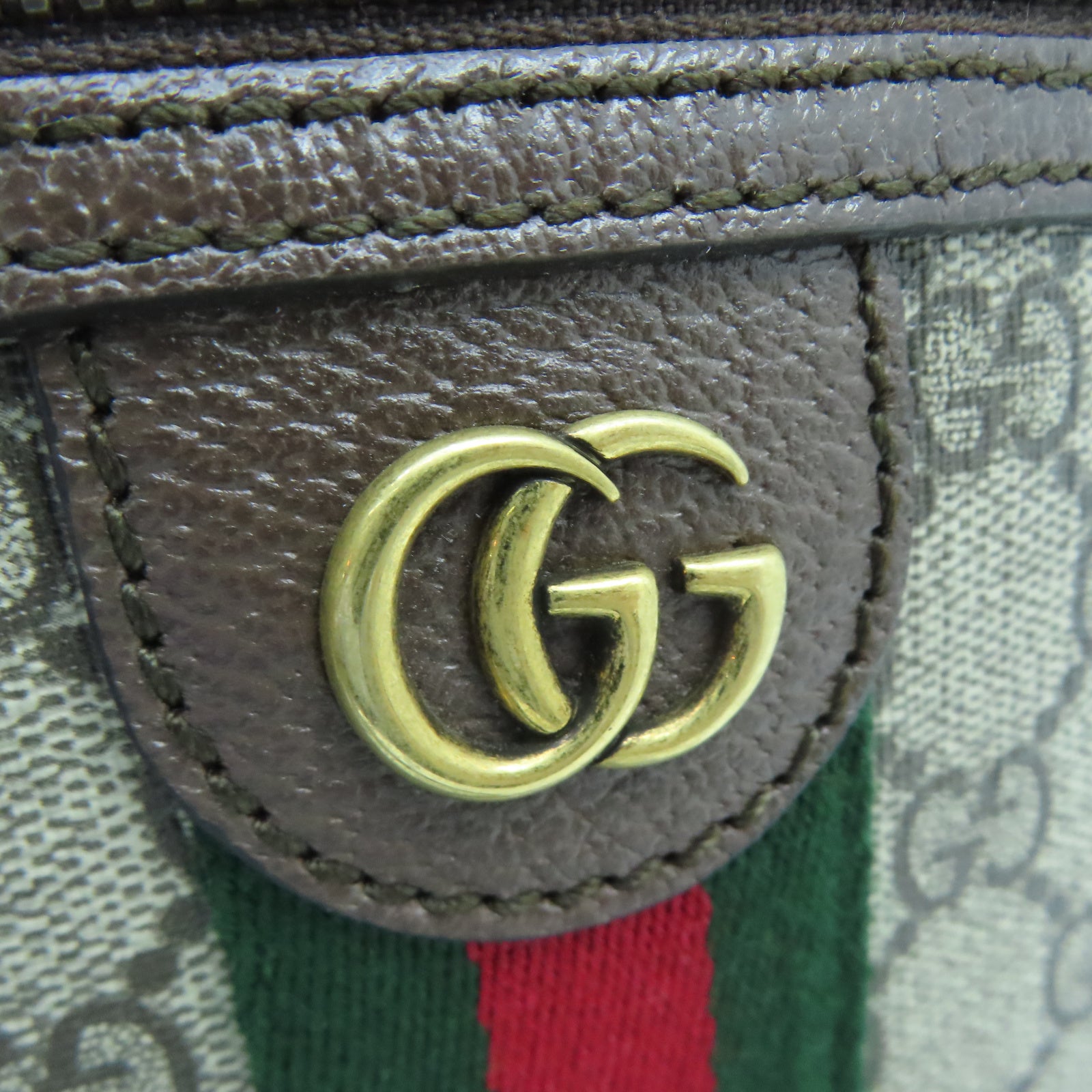 GUCCI 塗層帆布Shoulder Bag金扣肩背袋棕色