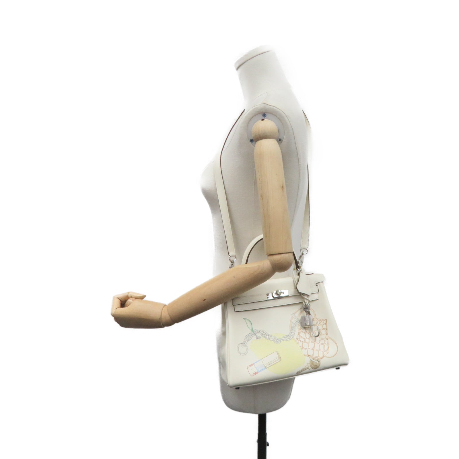 HERMES [Sharp Discount] Swift Leather Silver Buckle Kelly 25 in&amp;out Limited 2Way Shoulder Handle Shoulder Bag Off-White