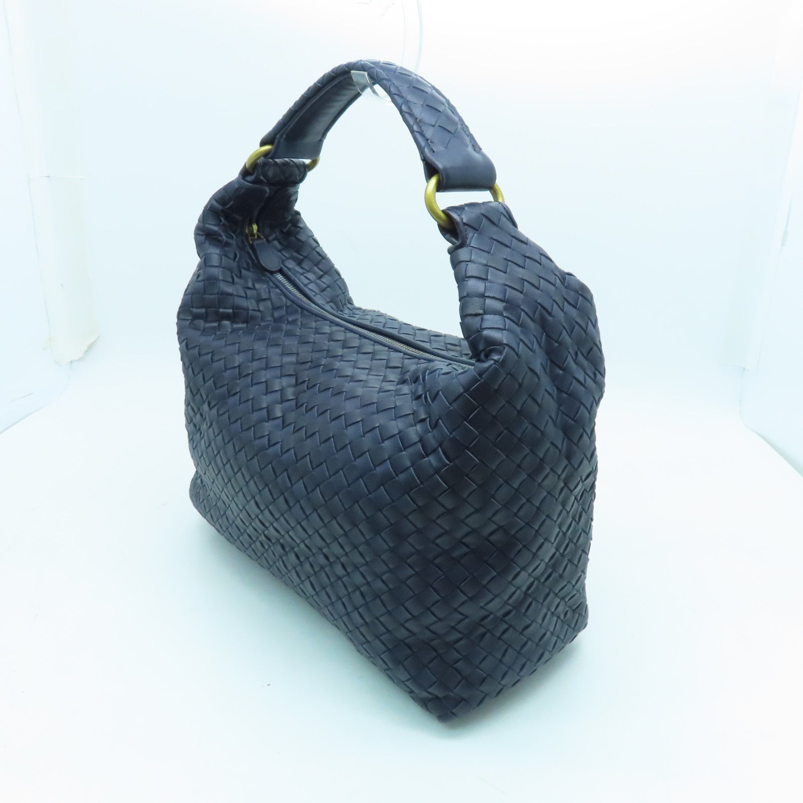 BOTTEGA VENETA Leather Hand Bag Gold Buckle Blue/Black