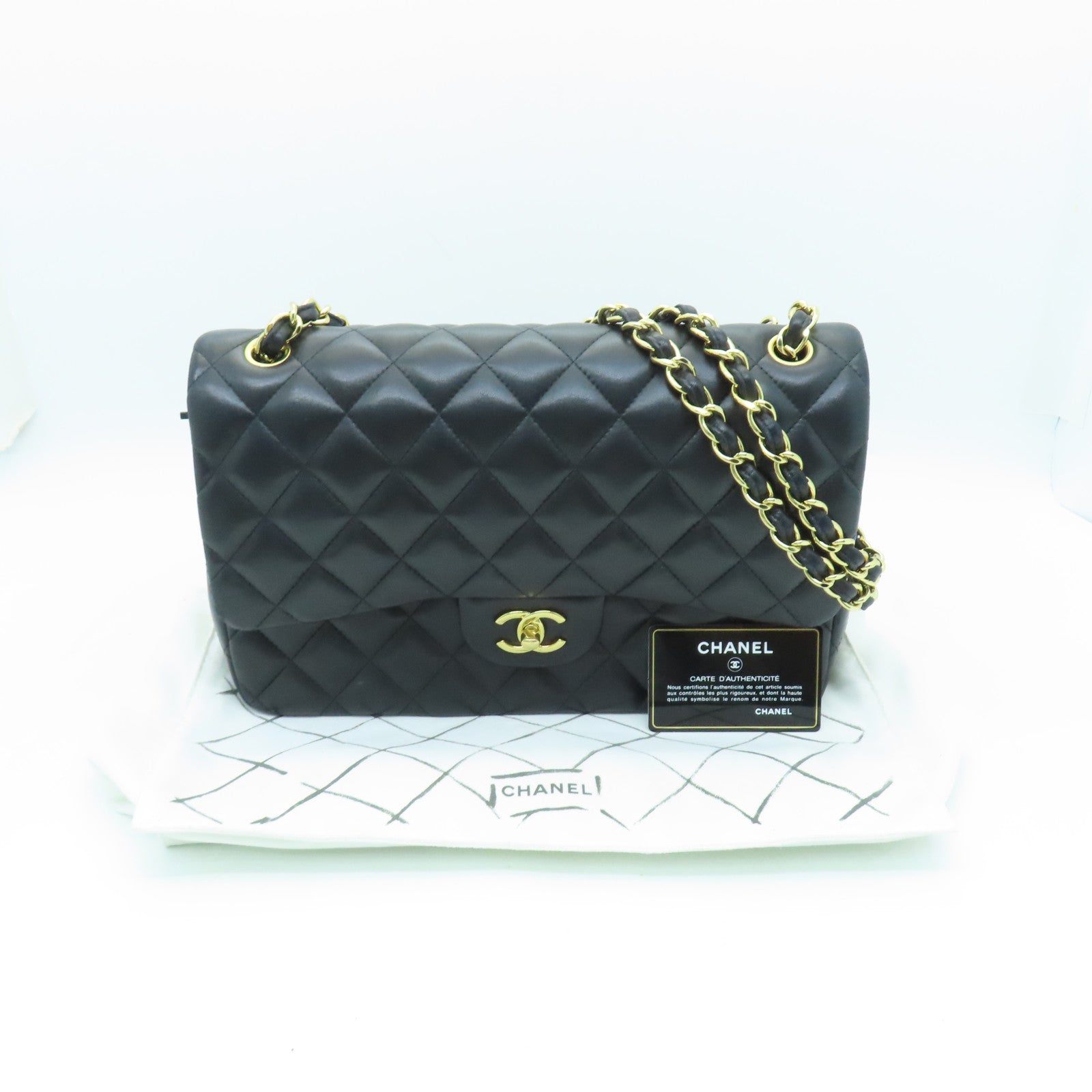 CHANEL 菱格羊皮皮革Classic Chain Shoulder金扣鏈帶肩背袋黑色