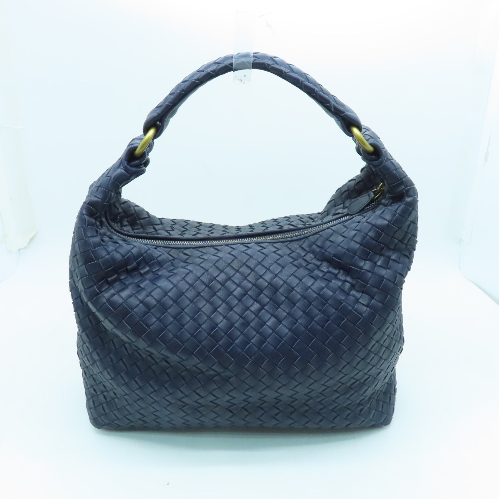 BOTTEGA VENETA Leather Hand Bag Gold Buckle Blue/Black