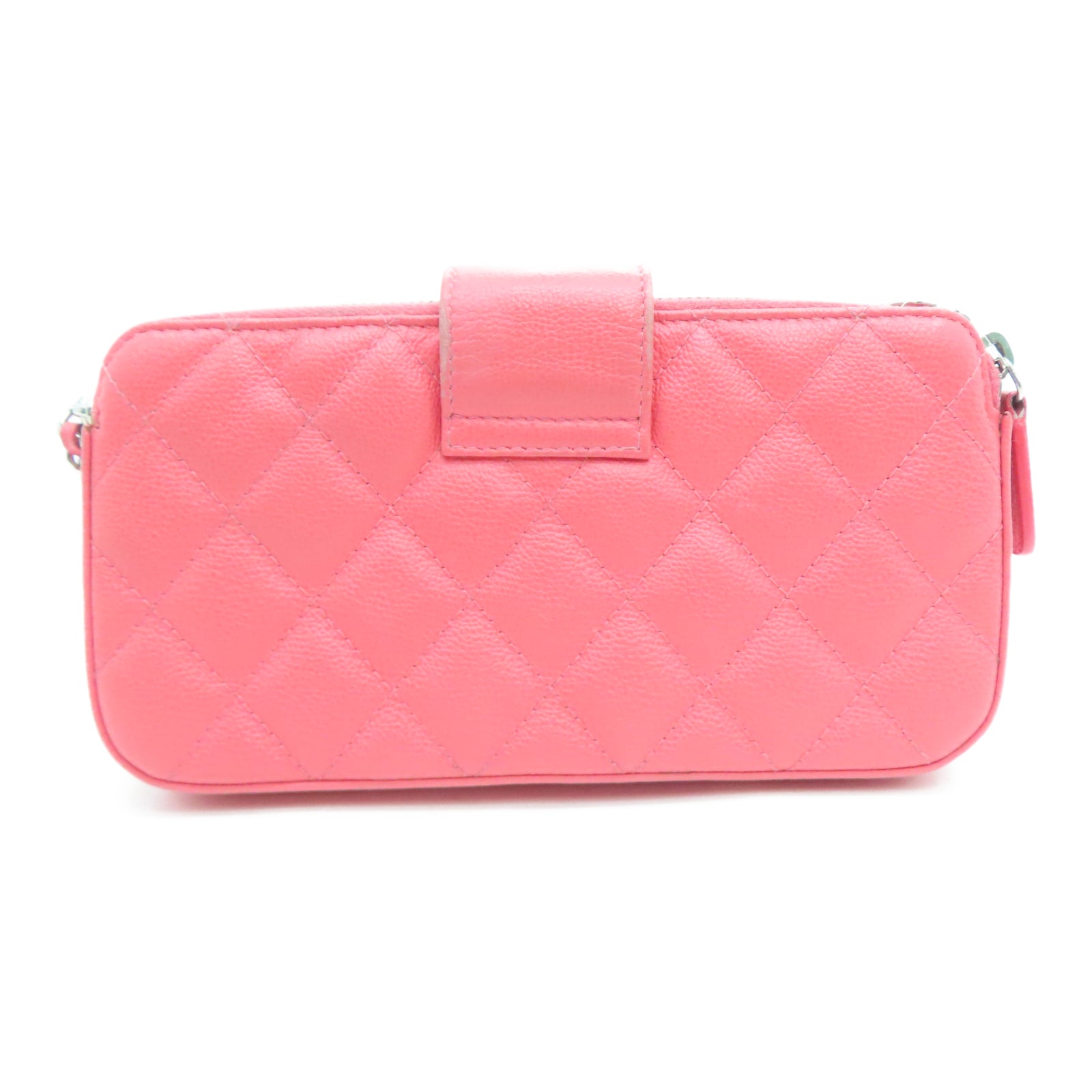 CHANEL 菱格牛皮皮革Shoulder Bag银扣链带肩带袋粉红色
