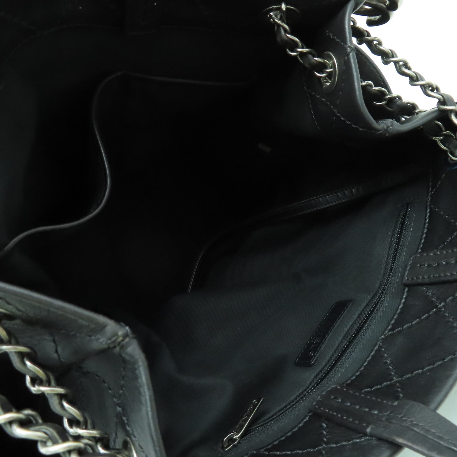 CHANEL 菱格牛皮皮革Shoulder Bag銀扣鏈帶肩背袋黑色
