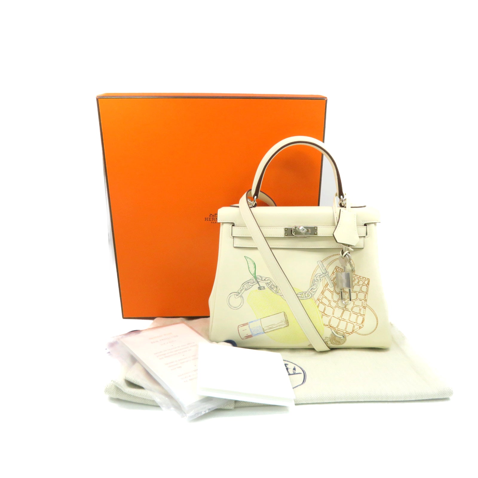 HERMES [Sharp Discount] Swift Leather Silver Buckle Kelly 25 in&amp;out Limited 2Way Shoulder Handle Shoulder Bag Off-White