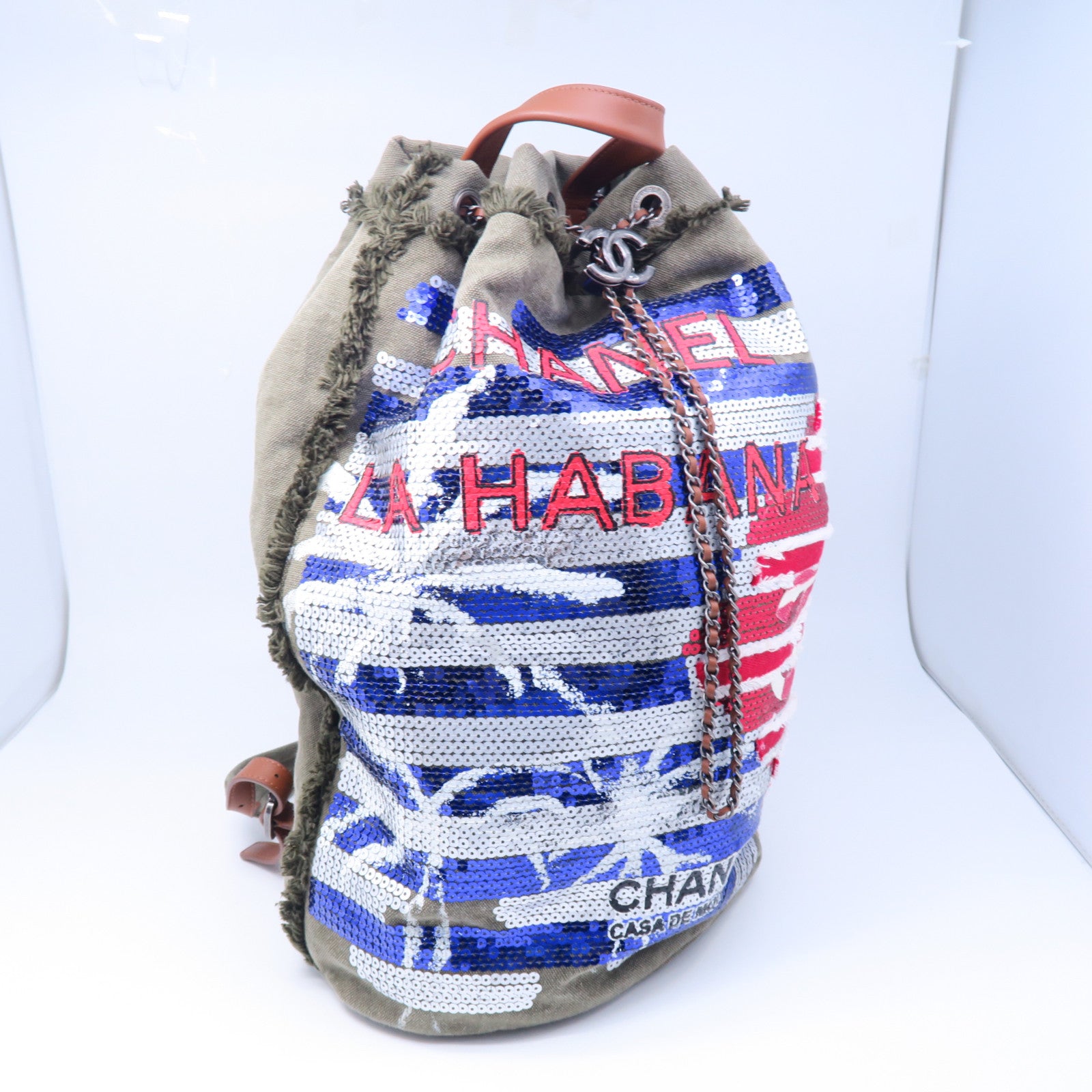 CHANEL 帆布La Habana Backpack銀扣背包啡色