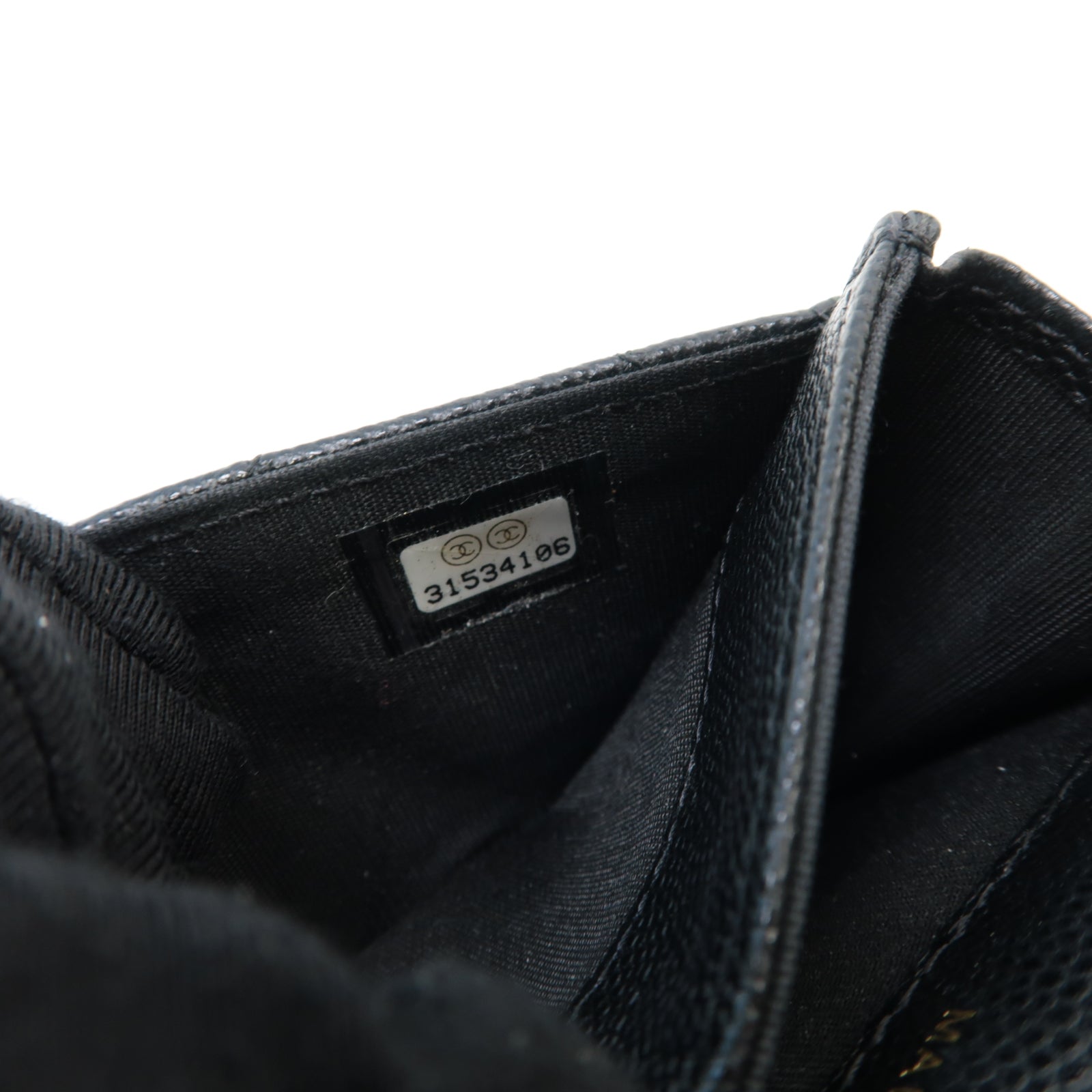 CHANEL 菱格Caviar皮革Card Case金扣卡片套黑色