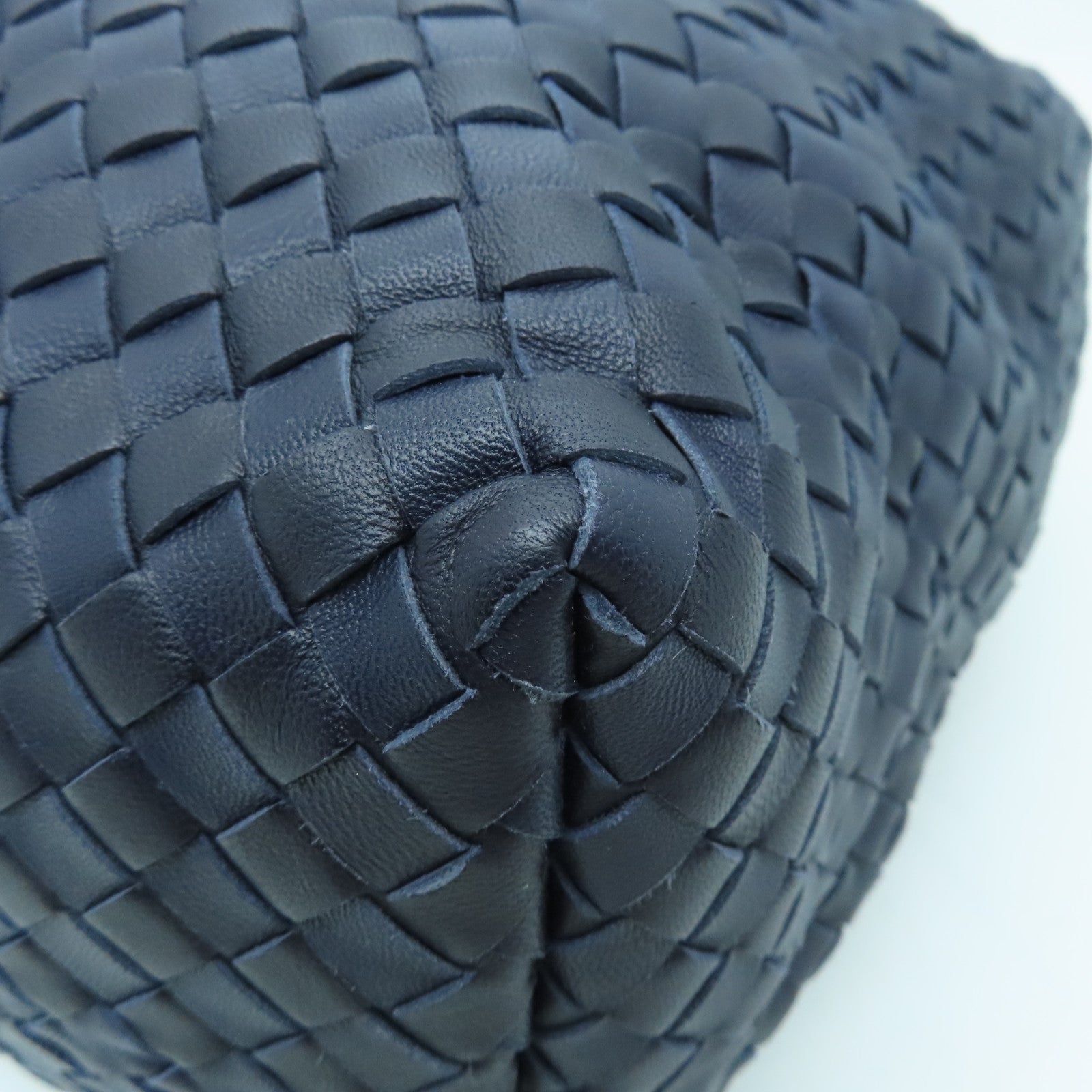 BOTTEGA VENETA Leather Hand Bag Gold Buckle Blue/Black