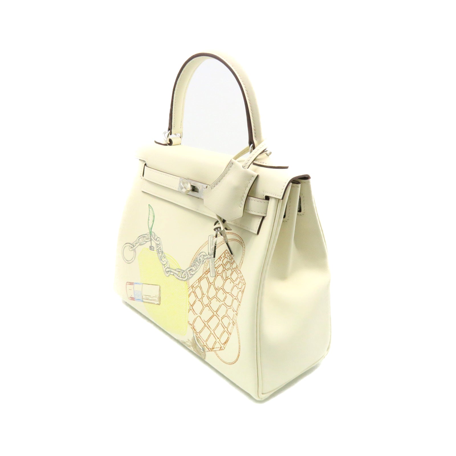 HERMES [Sharp Discount] Swift Leather Silver Buckle Kelly 25 in&amp;out Limited 2Way Shoulder Handle Shoulder Bag Off-White