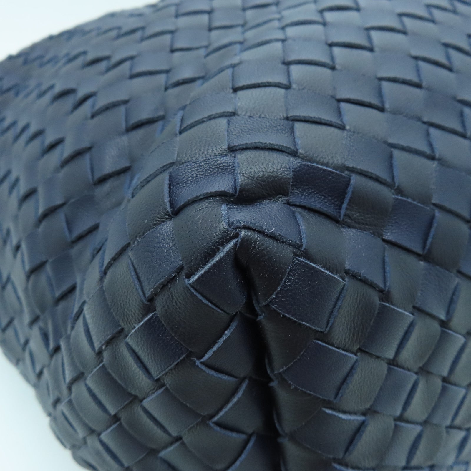BOTTEGA VENETA Leather Hand Bag Gold Buckle Blue/Black