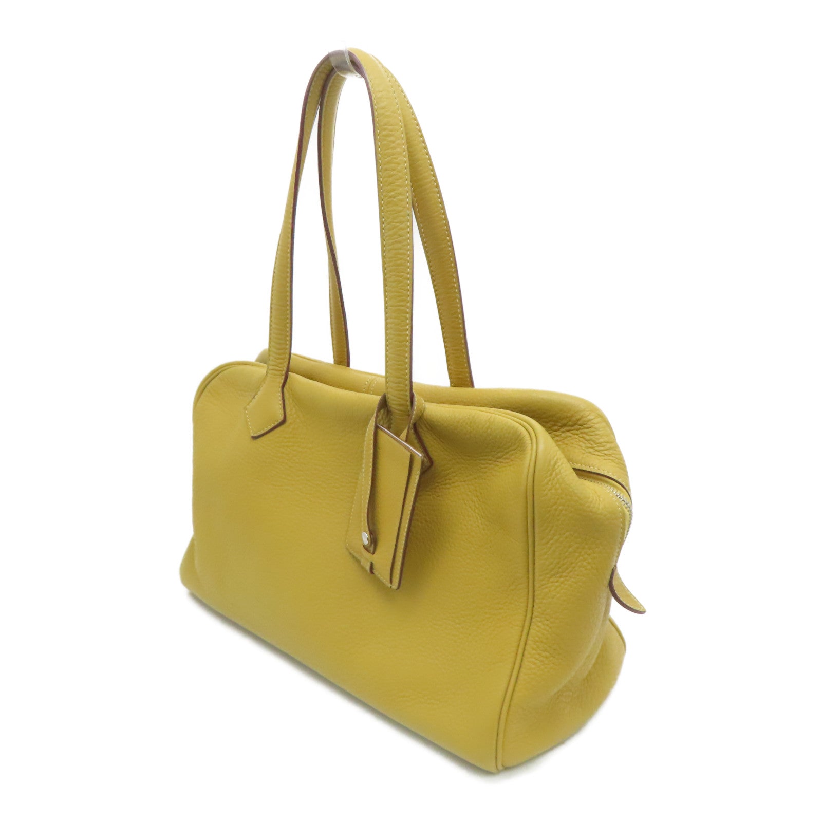 HERMES 【激减优惠】Clemence皮革Victoria银扣手挽袋Curry卡其色