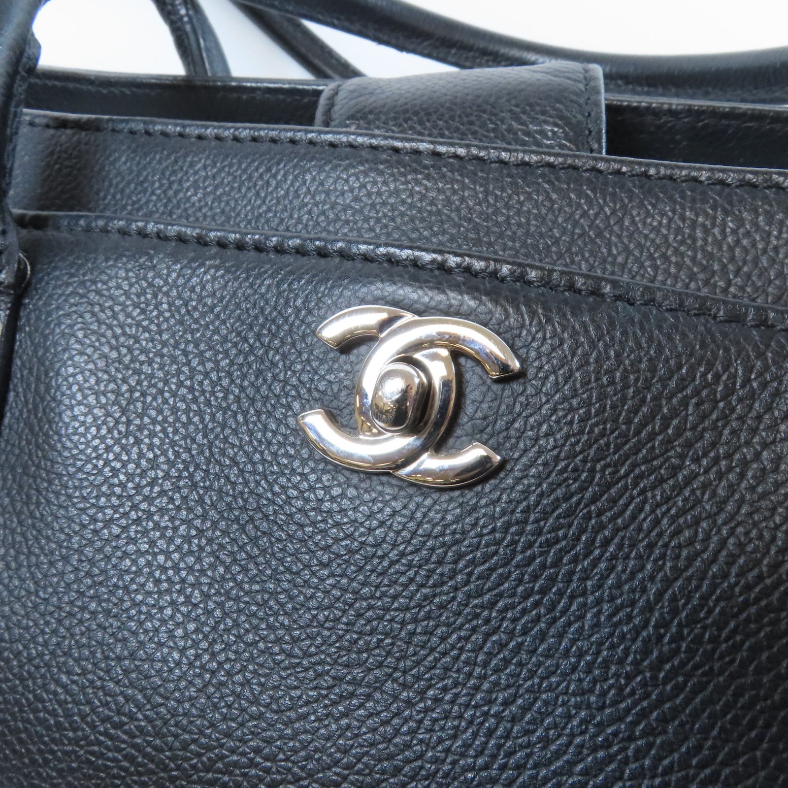 CHANEL 牛皮皮革2 Way Shoulder Bag銀扣手挽肩背兩用袋黑色