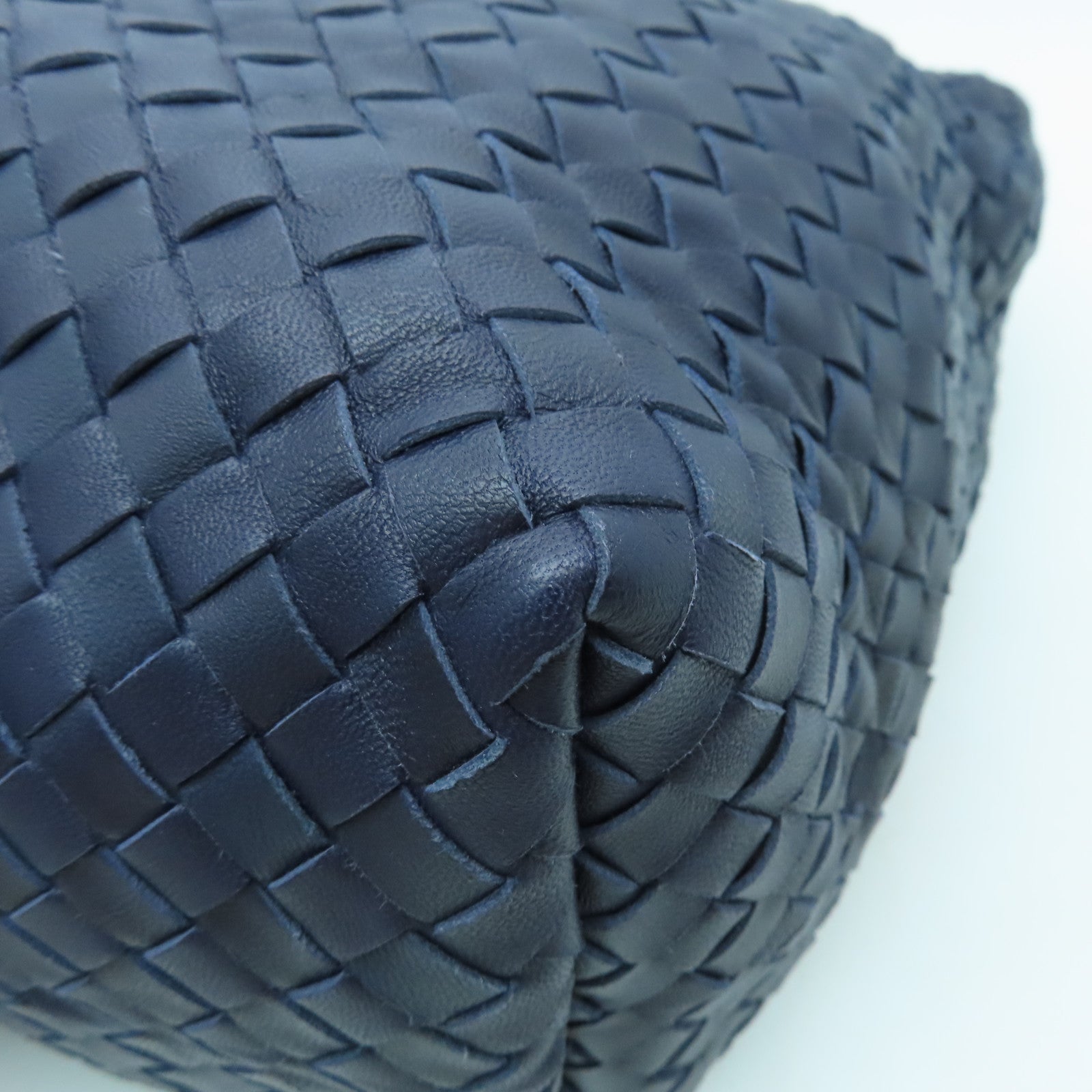 BOTTEGA VENETA Leather Hand Bag Gold Buckle Blue/Black