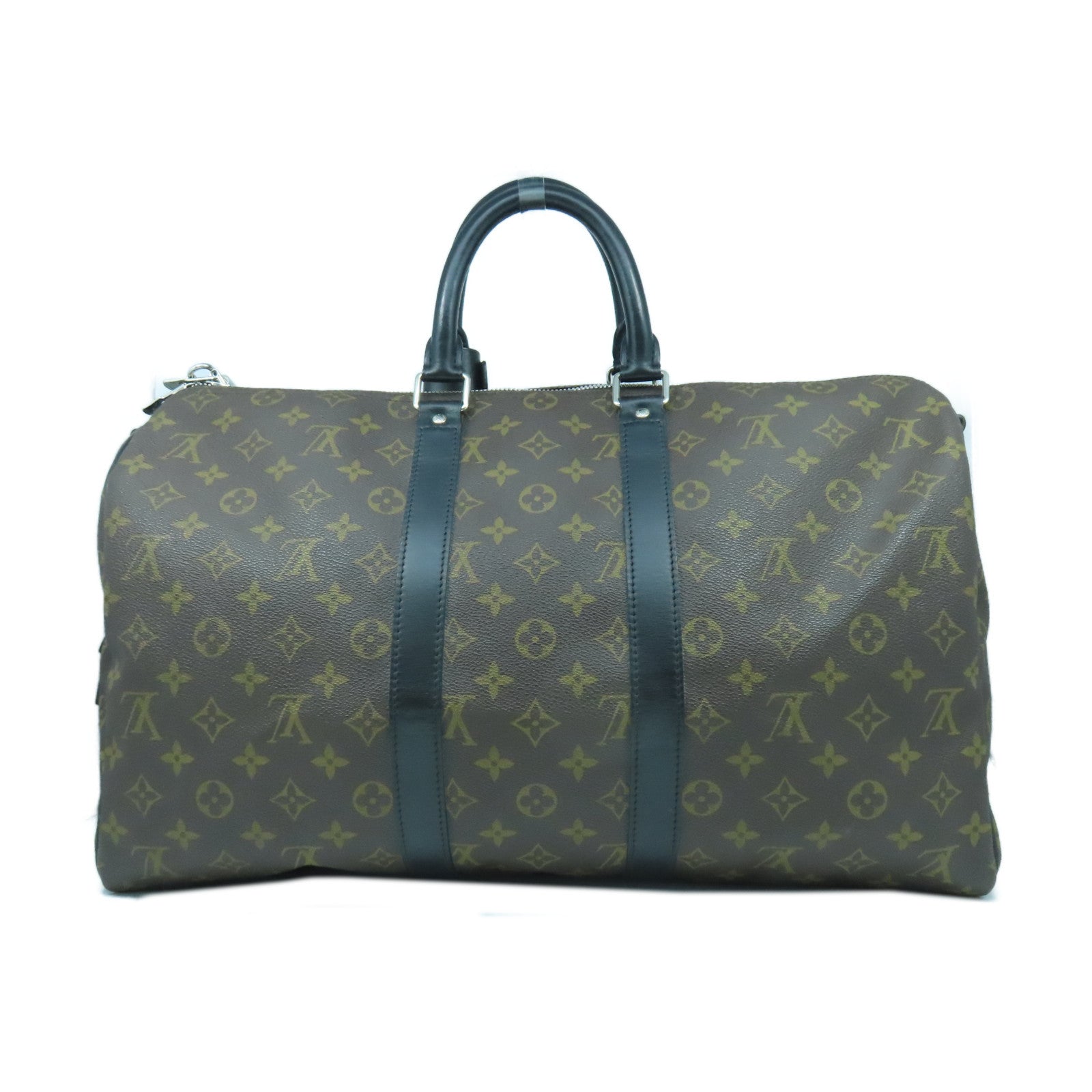 LOUIS VUITTON Monogram Macassar Keepall 45銀扣手挽肩背兩用袋黑色/啡色