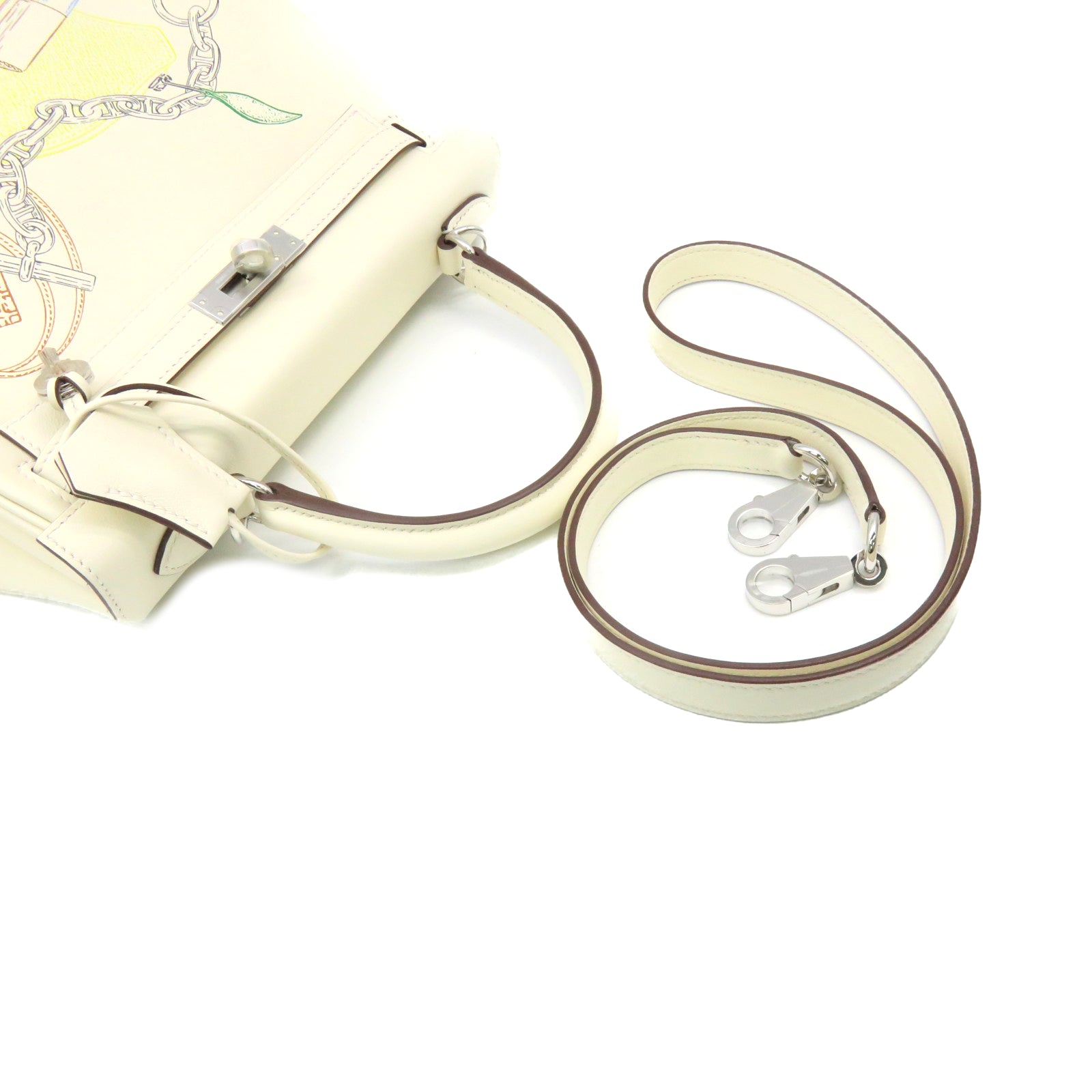 HERMES [Sharp Discount] Swift Leather Silver Buckle Kelly 25 in&amp;out Limited 2Way Shoulder Handle Shoulder Bag Off-White