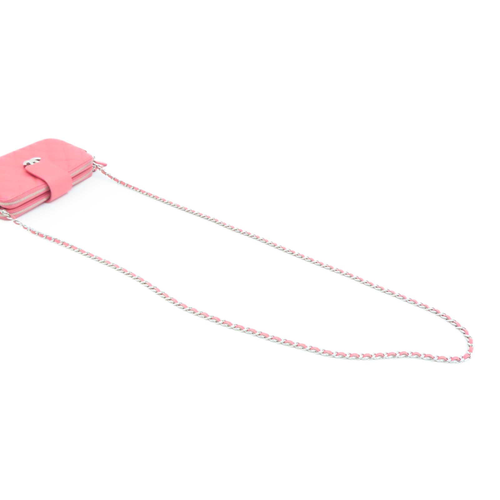 CHANEL 菱格牛皮皮革Shoulder Bag银扣链带肩带袋粉红色
