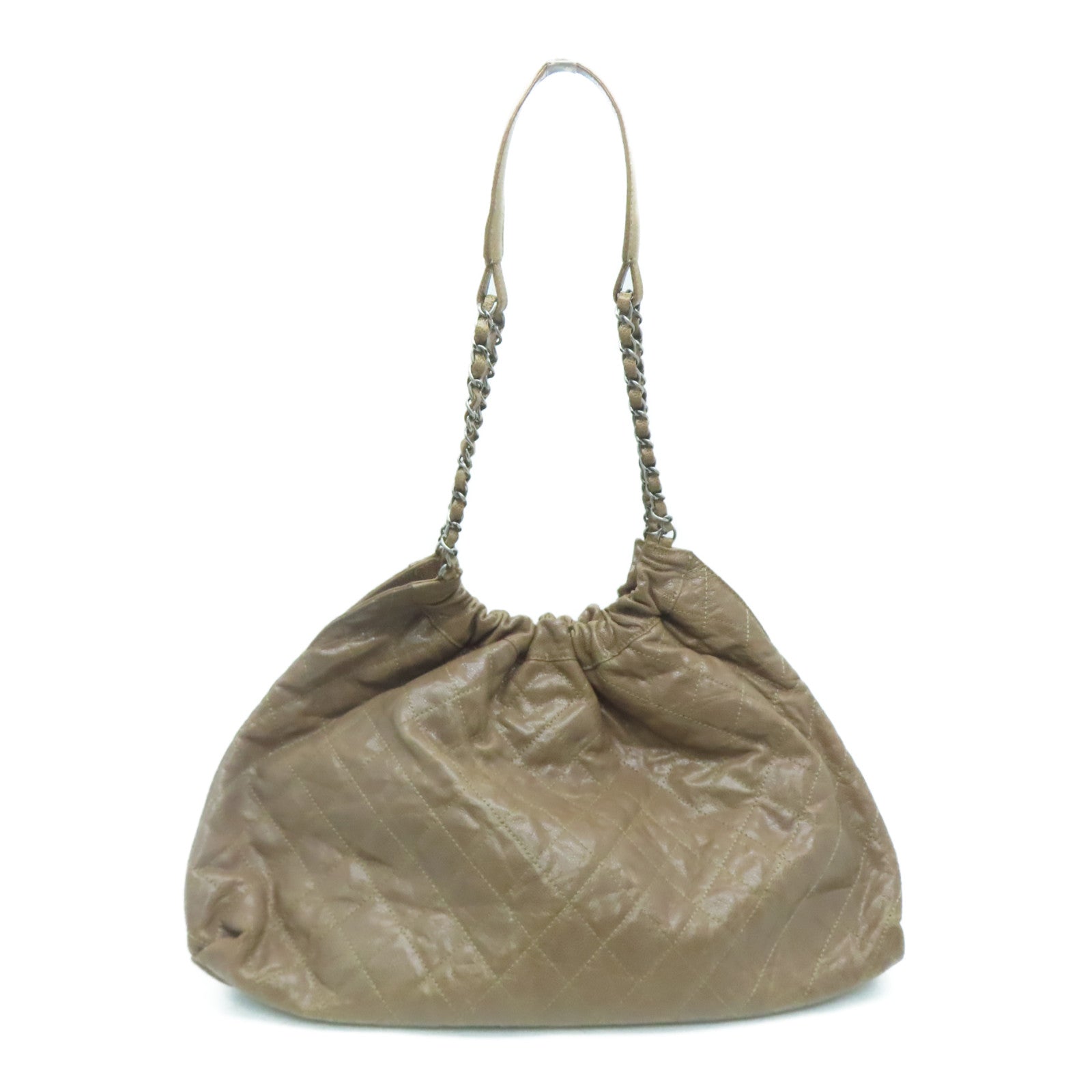 CHANEL 菱格牛皮皮革Totebag银扣手挽袋啡色