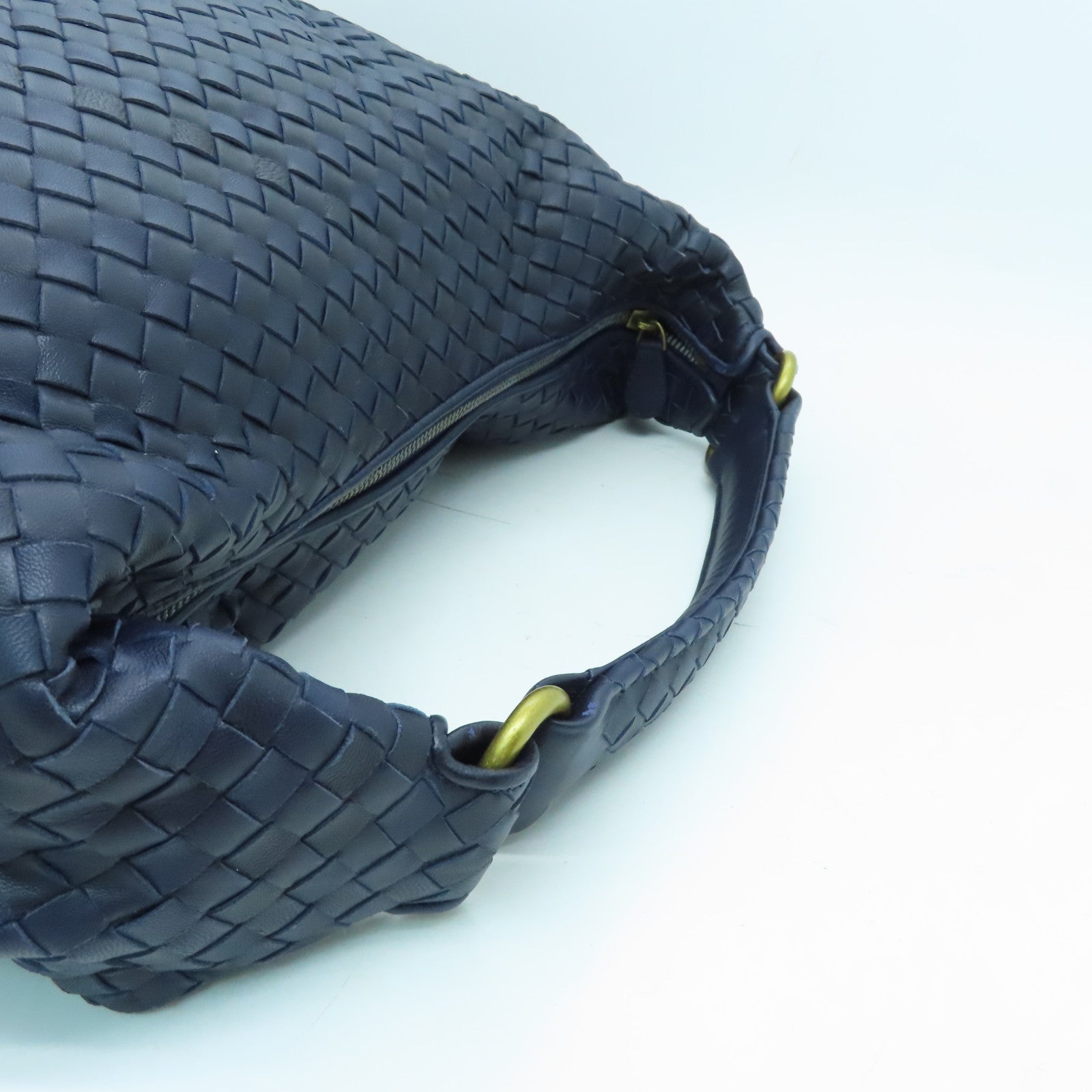 BOTTEGA VENETA Leather Hand Bag Gold Buckle Blue/Black