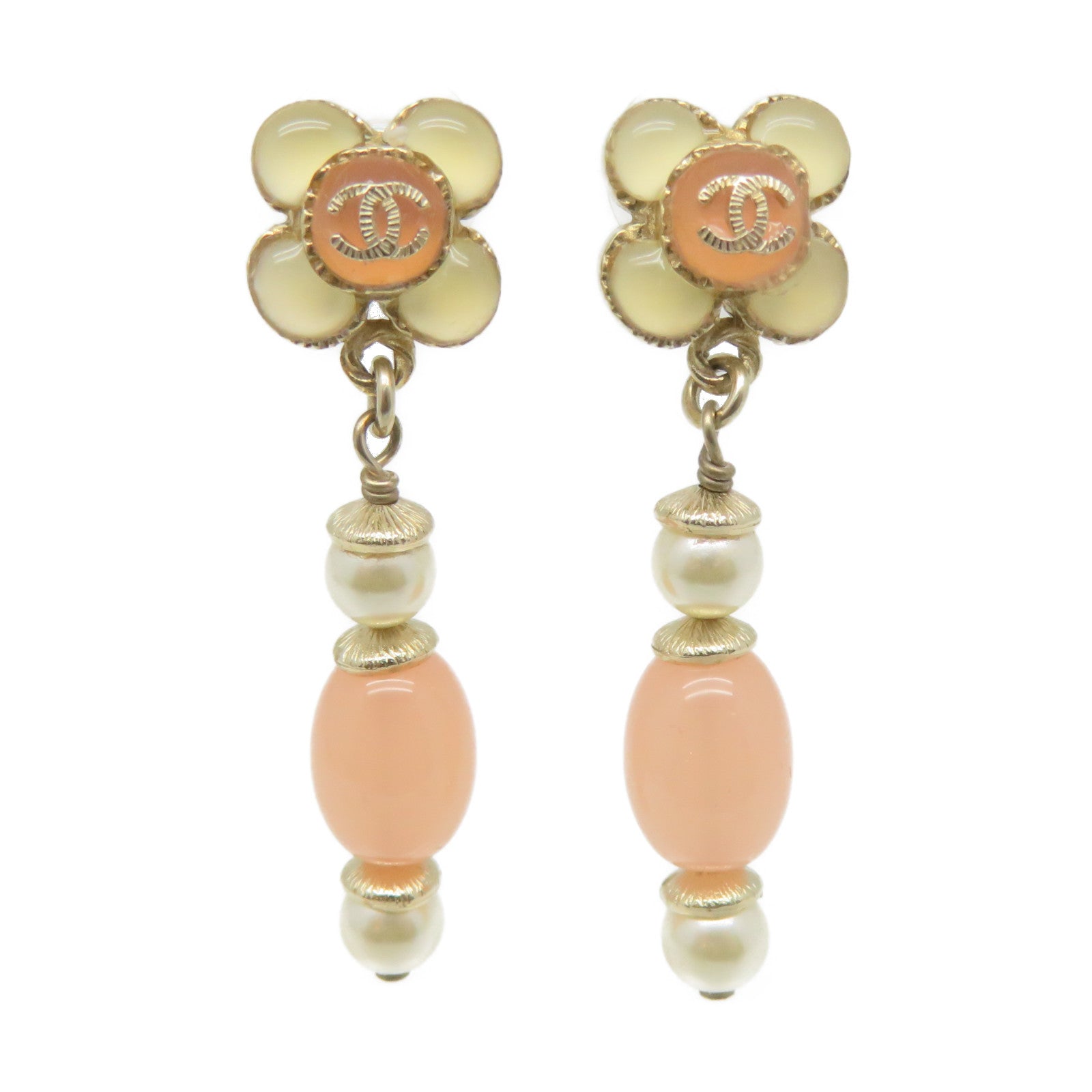 CHANEL 金屬/PCV/仿珍珠Earrings耳環粉紅色/米白色