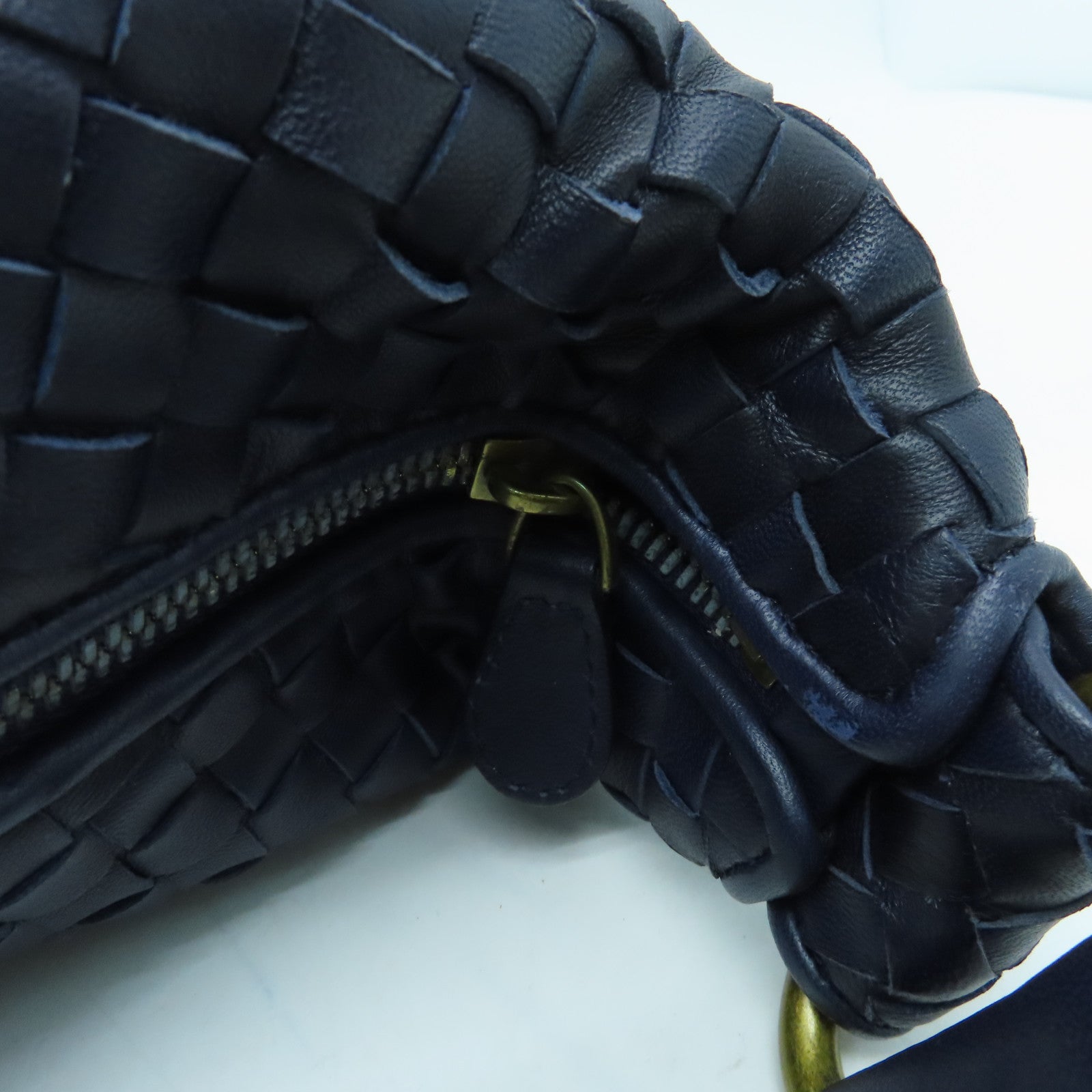 BOTTEGA VENETA Leather Hand Bag Gold Buckle Blue/Black