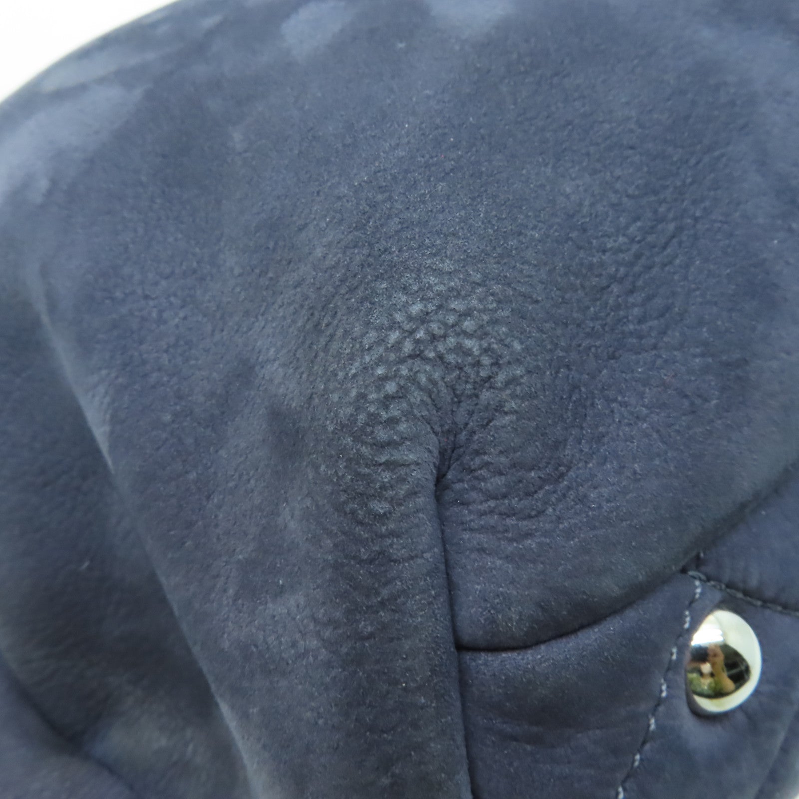 CHANEL 麂皮皮革2 Way Chain Shoulder銀扣手挽肩背兩用袋深藍色