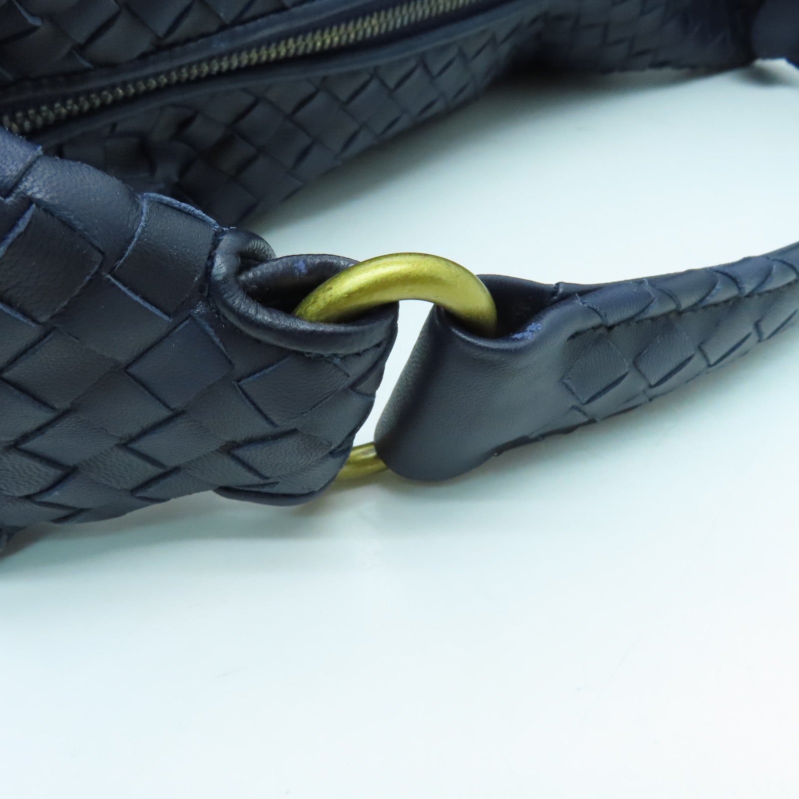 BOTTEGA VENETA Leather Hand Bag Gold Buckle Blue/Black
