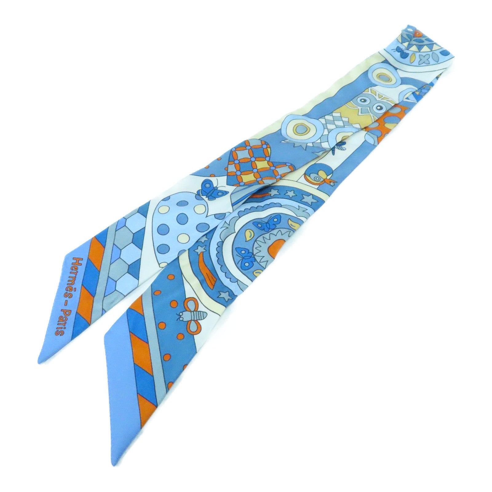 HERMES 絲質Twilly Scarf絲巾藍色