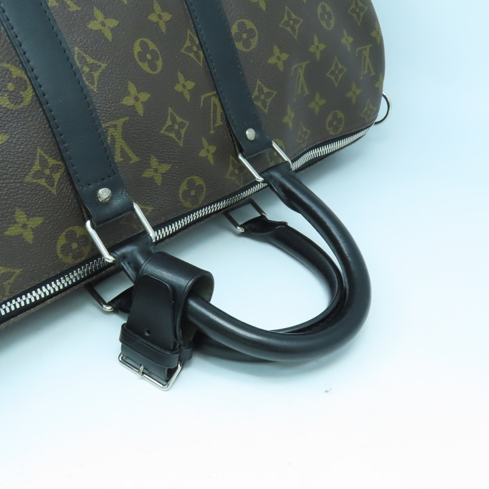 LOUIS VUITTON Monogram Macassar Keepall 45銀扣手挽肩背兩用袋黑色/啡色