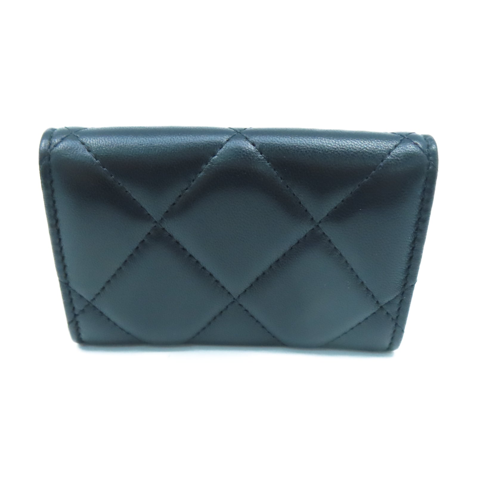 CHANEL 菱格羊皮皮革19 Card Case銀扣卡片包黑色