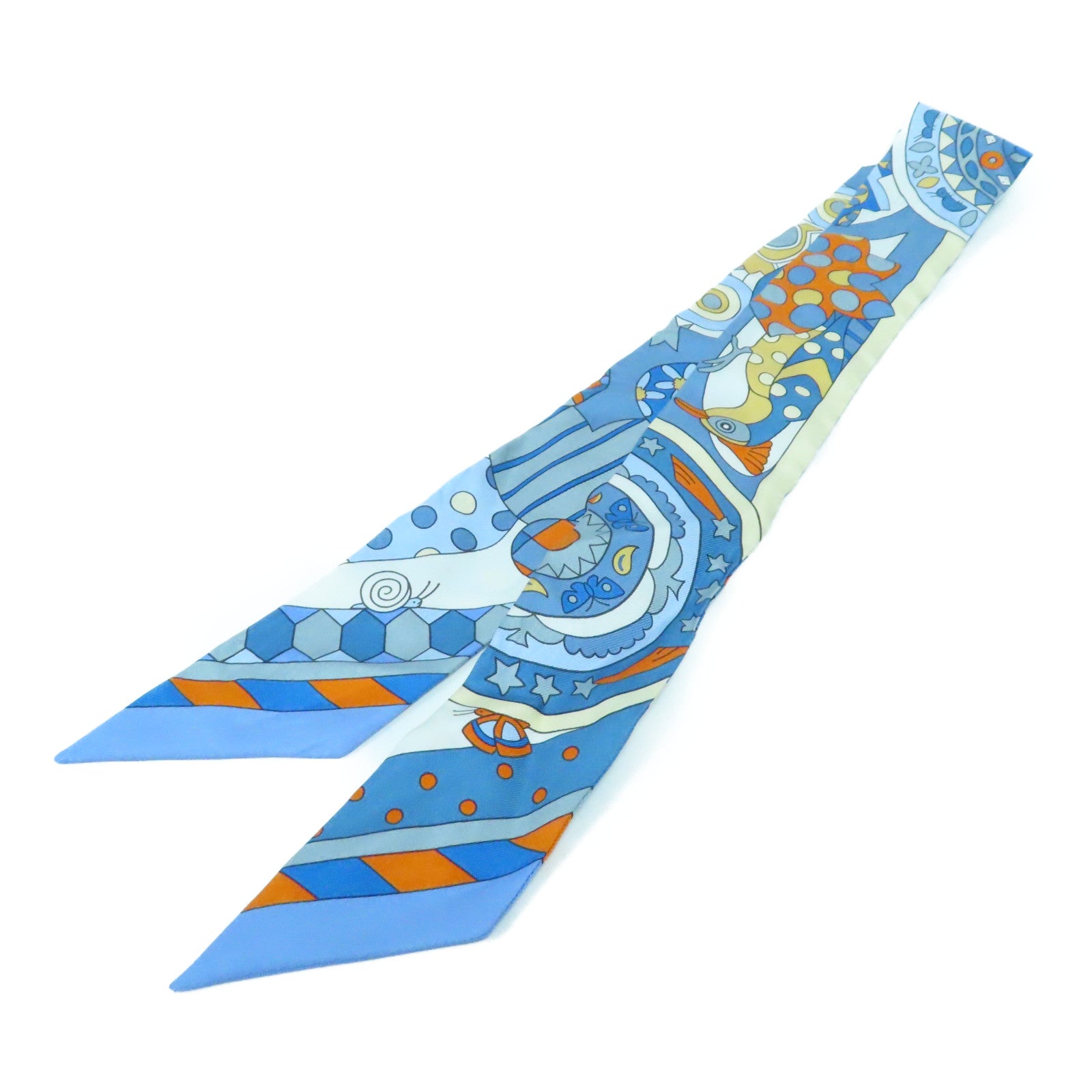 HERMES 絲質Twilly Scarf絲巾藍色