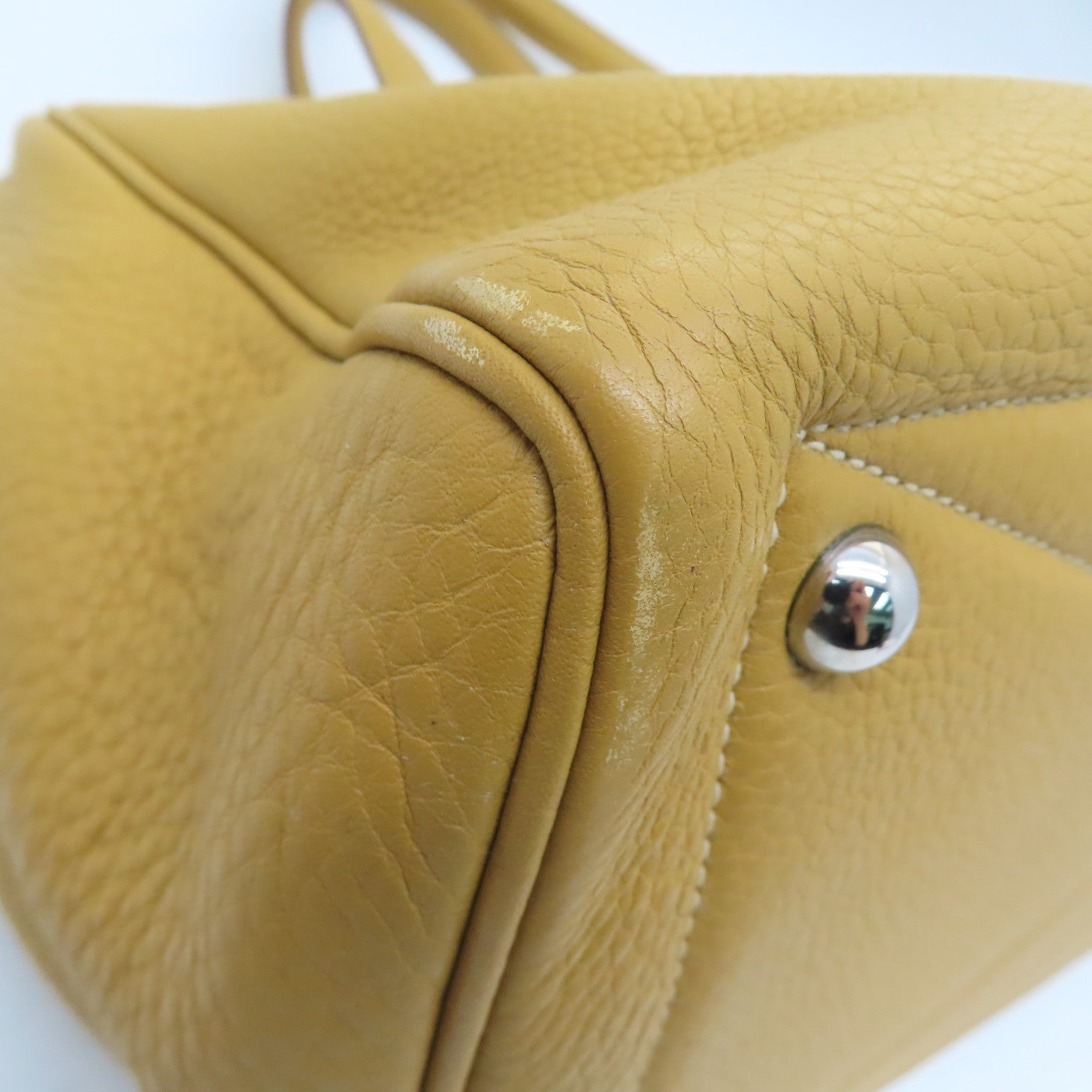 HERMES 【激减优惠】Clemence皮革Victoria银扣手挽袋Curry卡其色