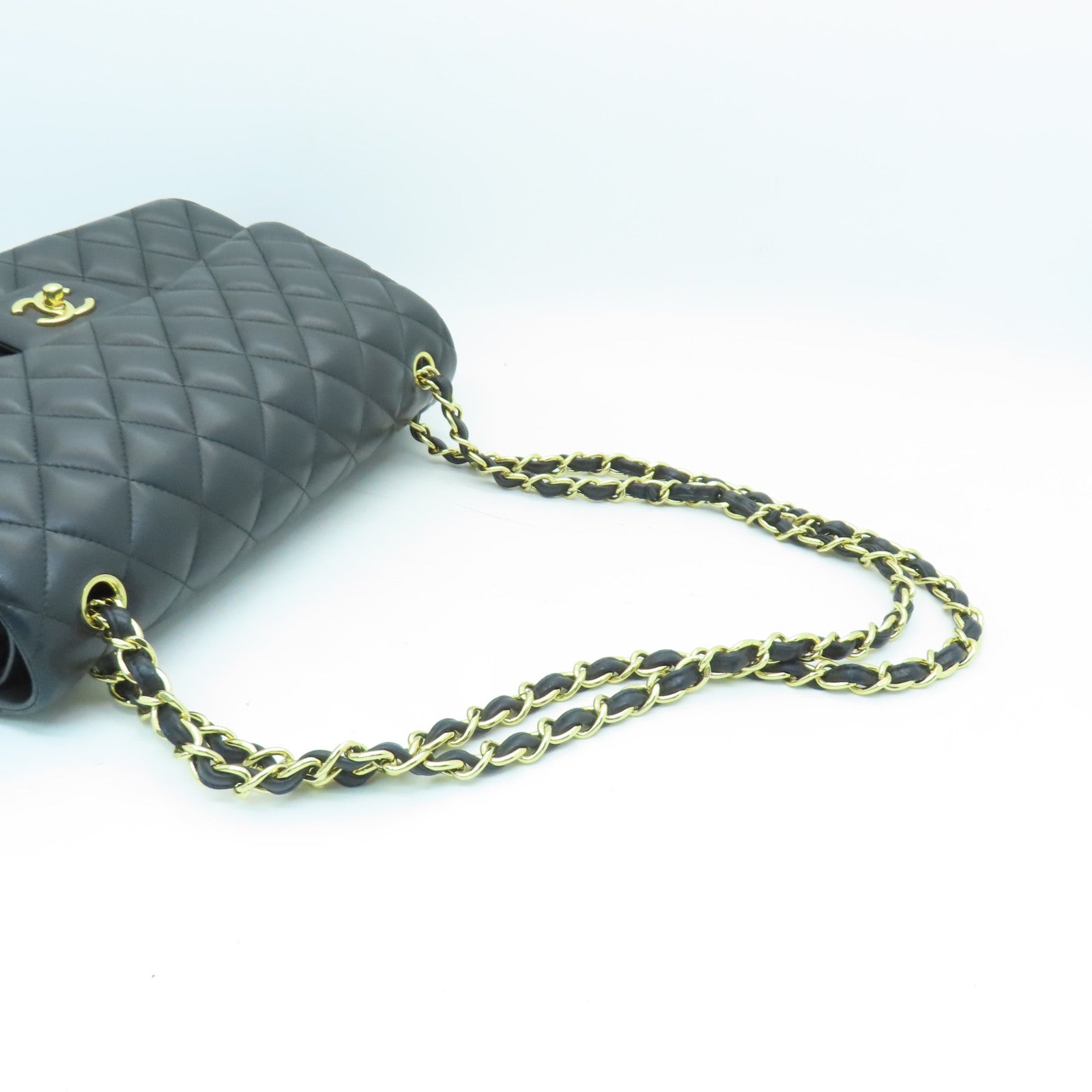 CHANEL 菱格羊皮皮革Classic Chain Shoulder金扣鏈帶肩背袋黑色