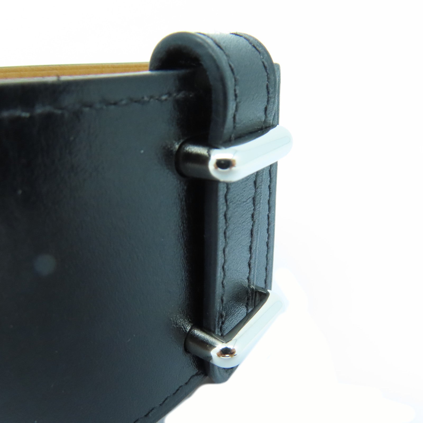 HERMES Box Calf皮革Cuir Izy Bracele银扣手链黑色
