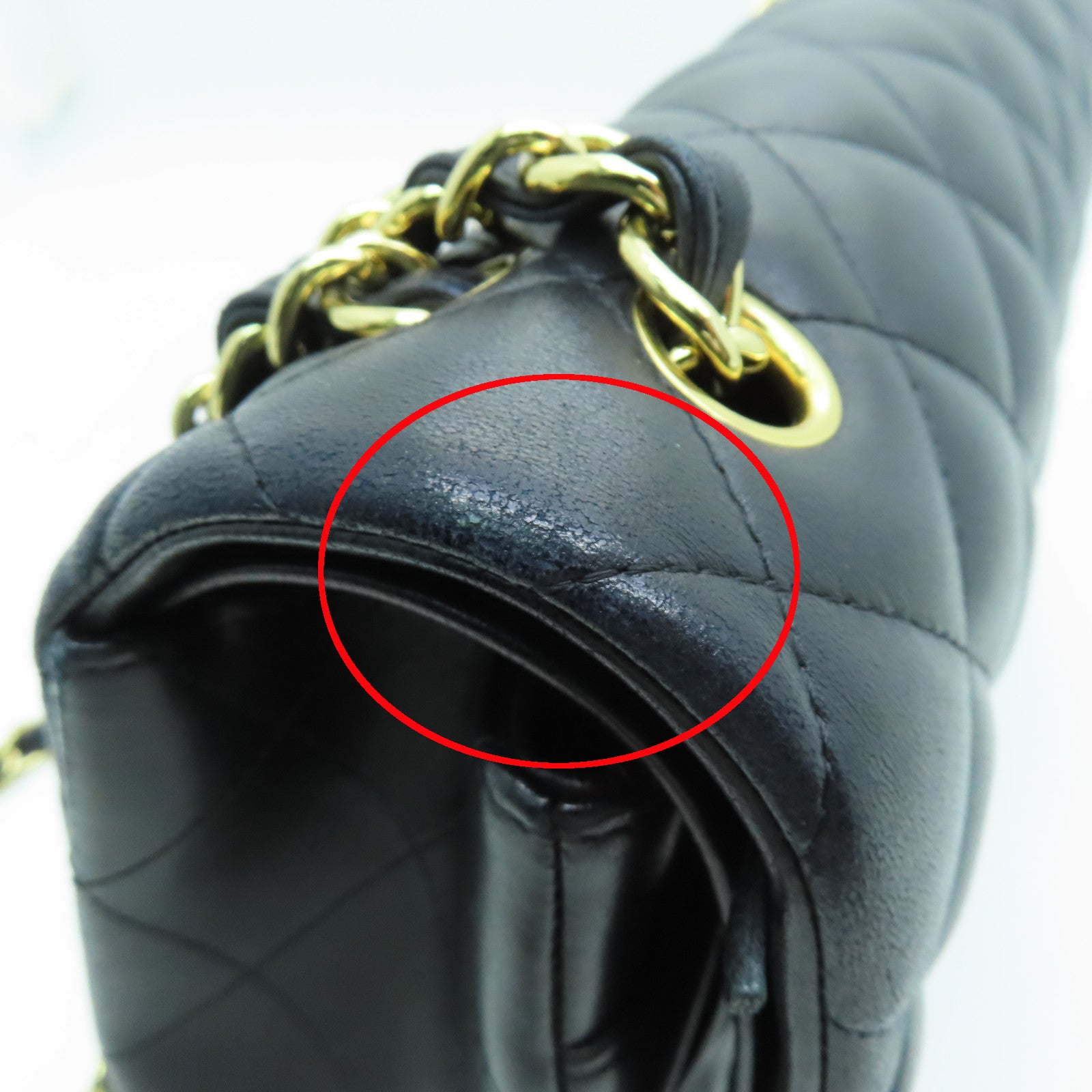 CHANEL 菱格羊皮皮革Classic Chain Shoulder金扣鏈帶肩背袋黑色
