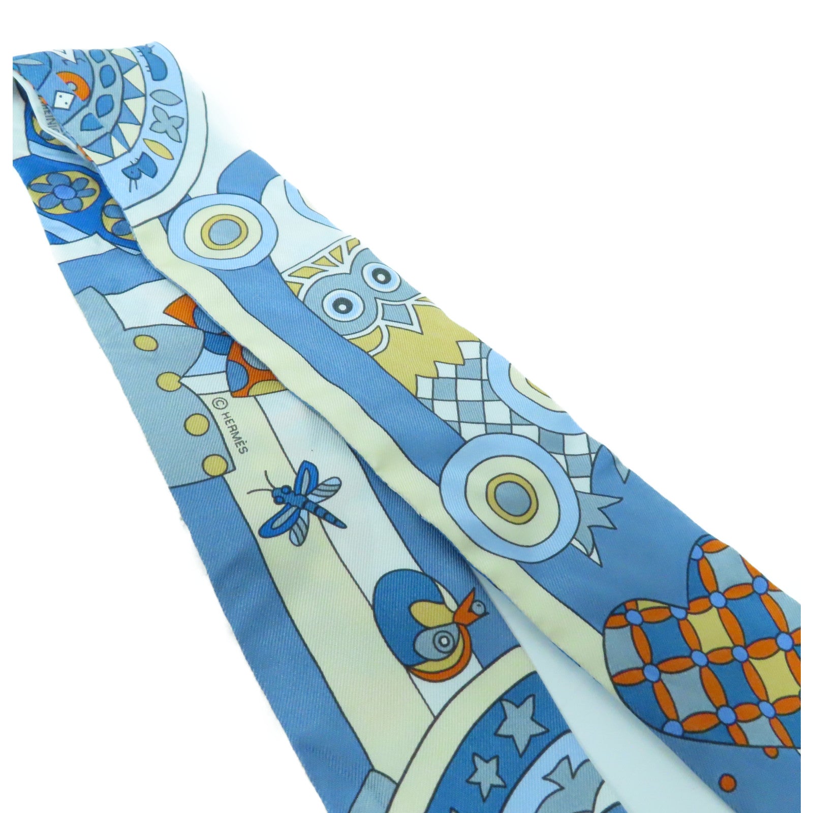 HERMES 絲質Twilly Scarf絲巾藍色